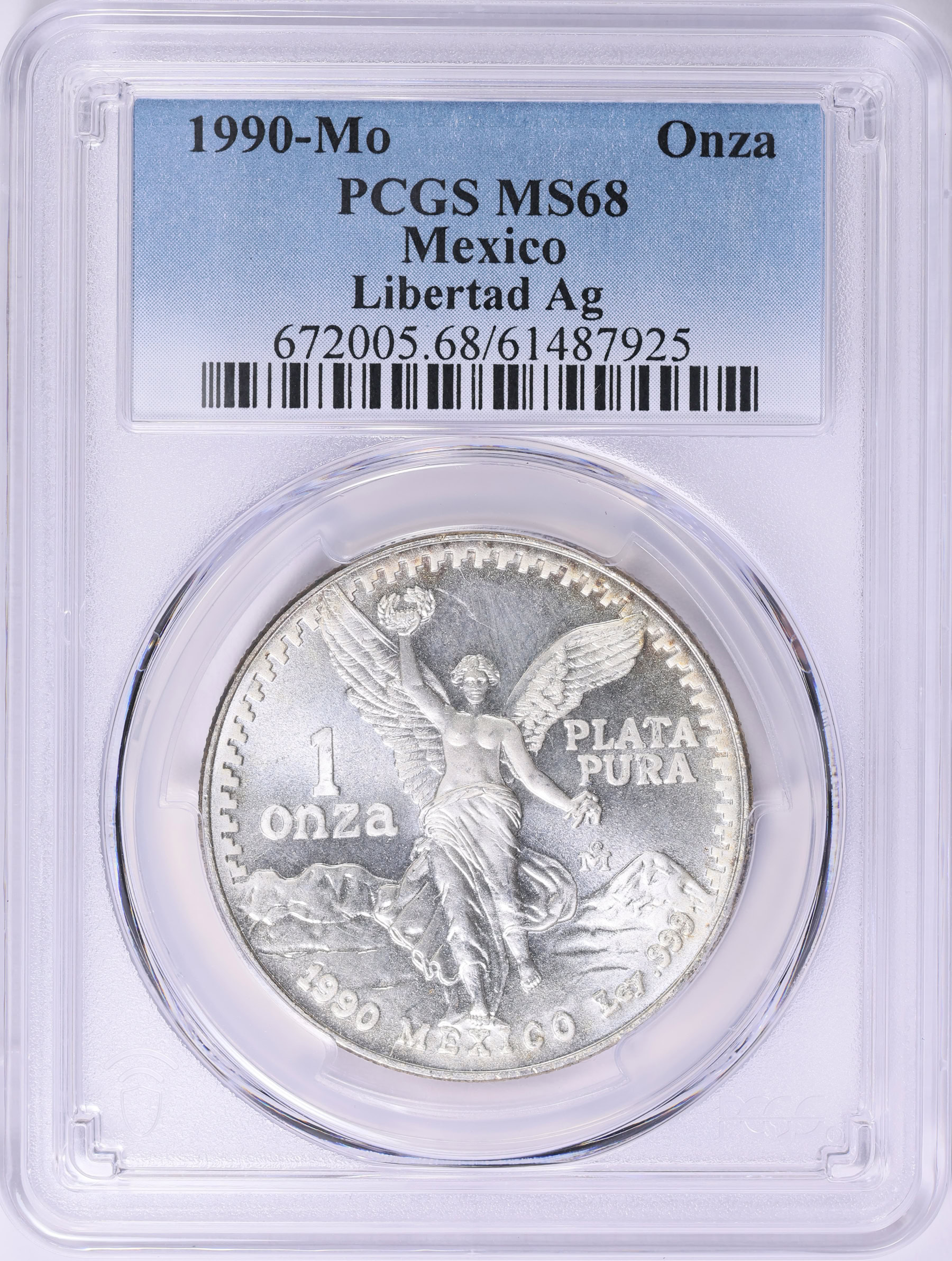 motimoti Silver White 1枚 Mexico 1990-Mo Silver Onza Libertad KM-494.2 PCGS MS-68 (Toned