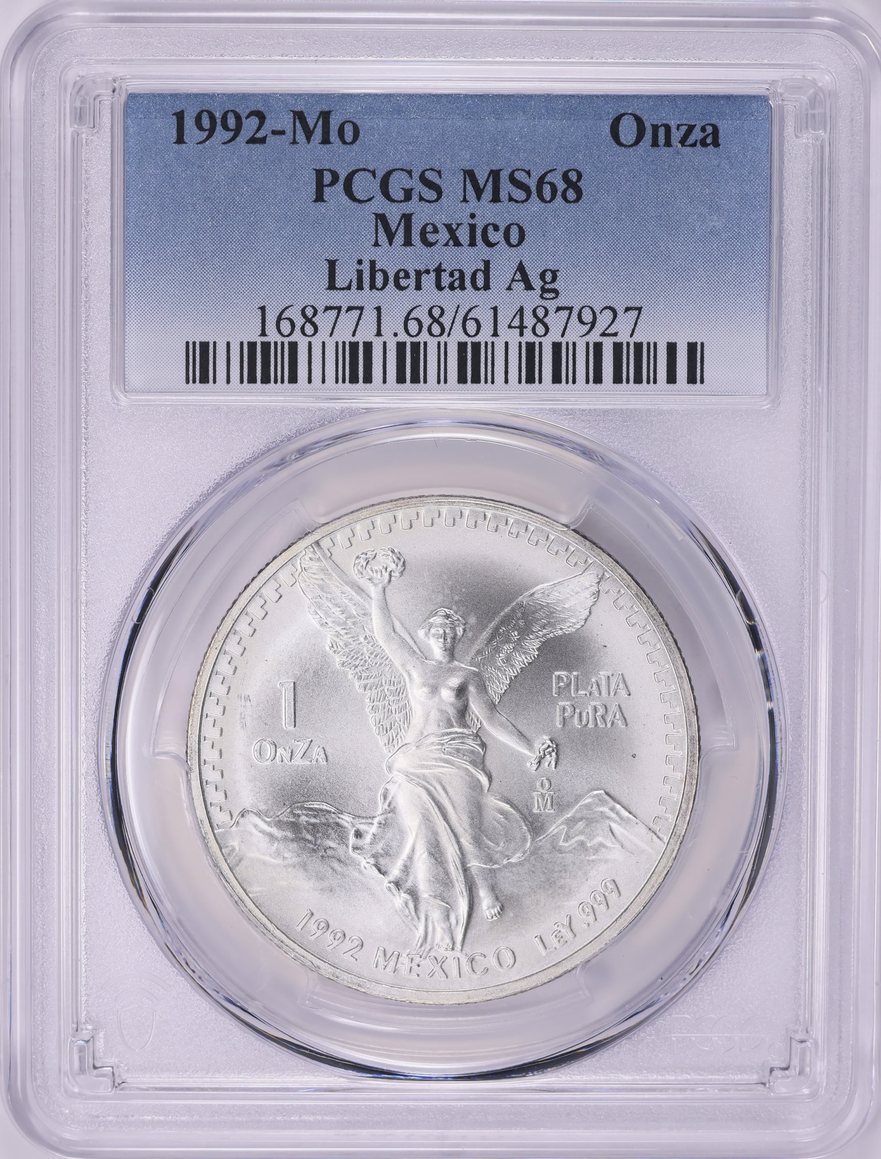 Mexico 1992-Mo Silver Onza Libertad KM-494.3 PCGS MS-68 (Item
