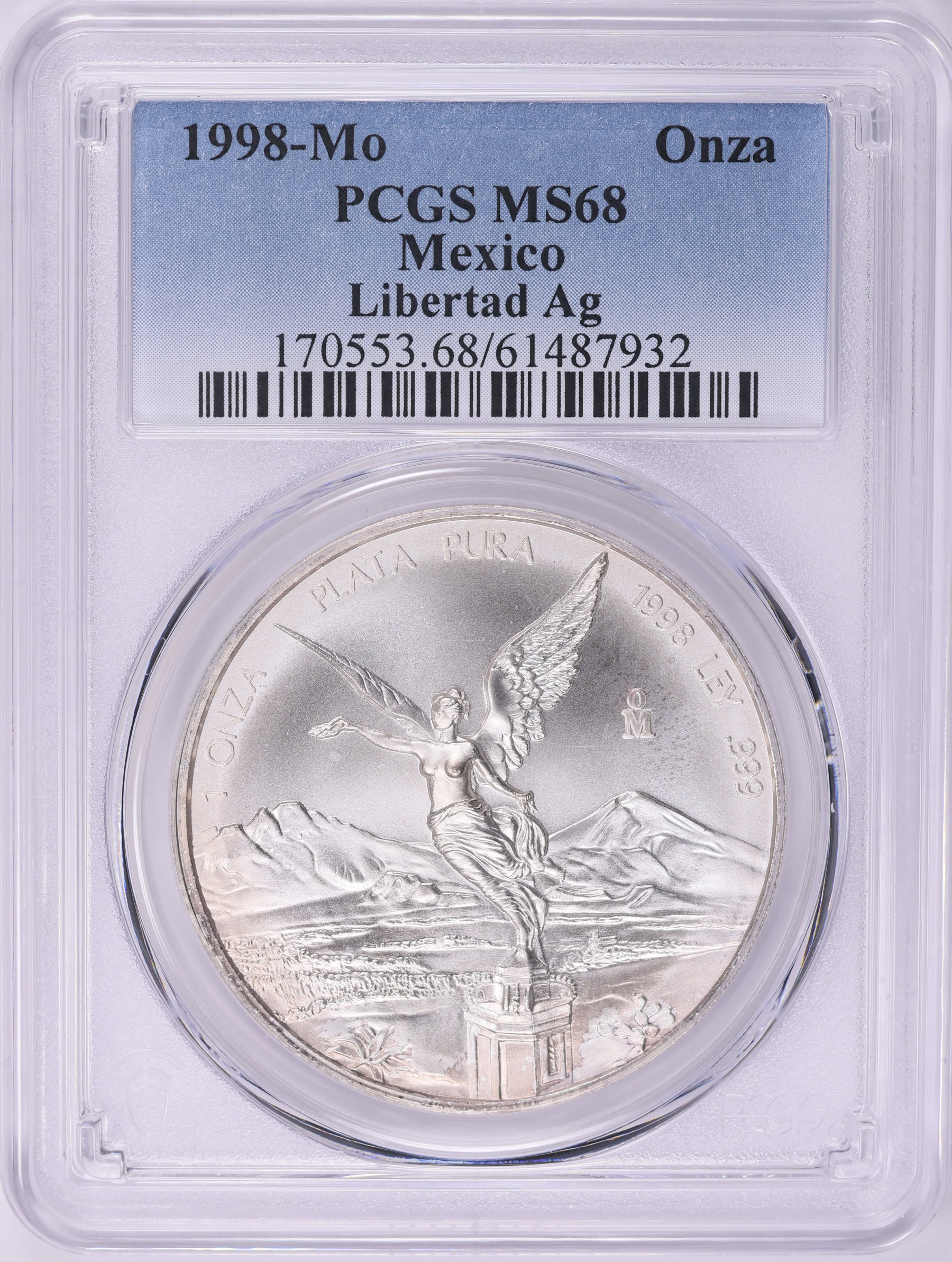 クリスタル レア Mexico 1998-Mo Silver Onza Libertad KM-613 PCGS MS-68 (Item
