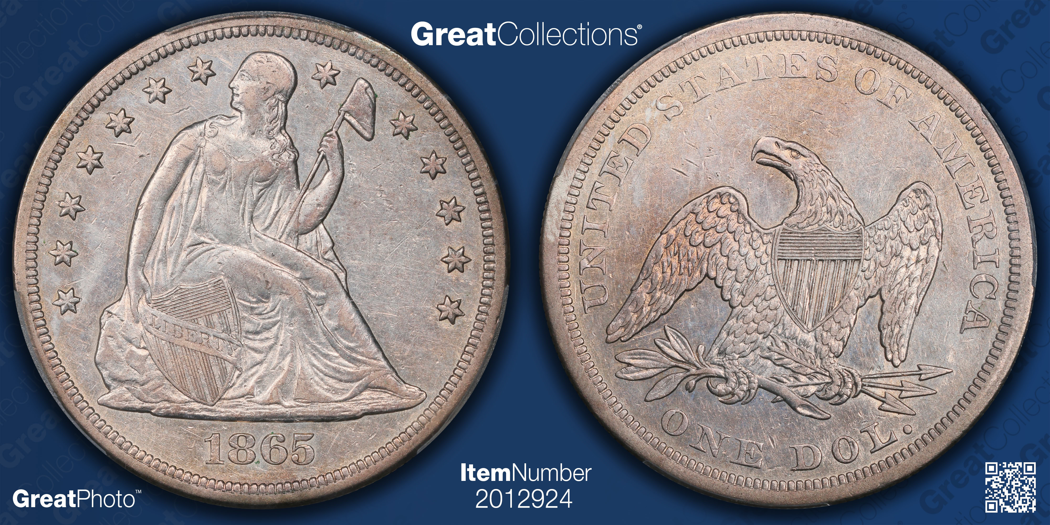 1865 Seated Liberty Silver Dollar PCGS XF-45 (Item 2012924
