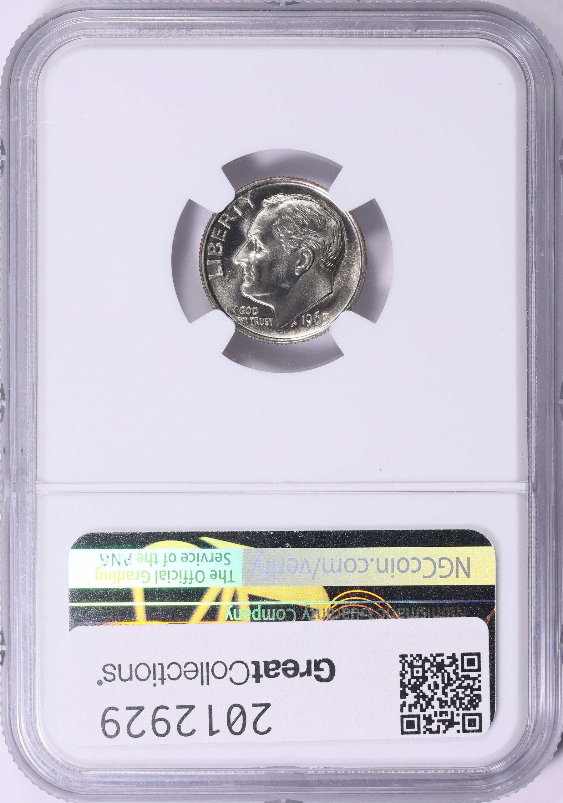 Mint Error 1965 Roosevelt Dime SMS Reverse Struck Through NGC MS