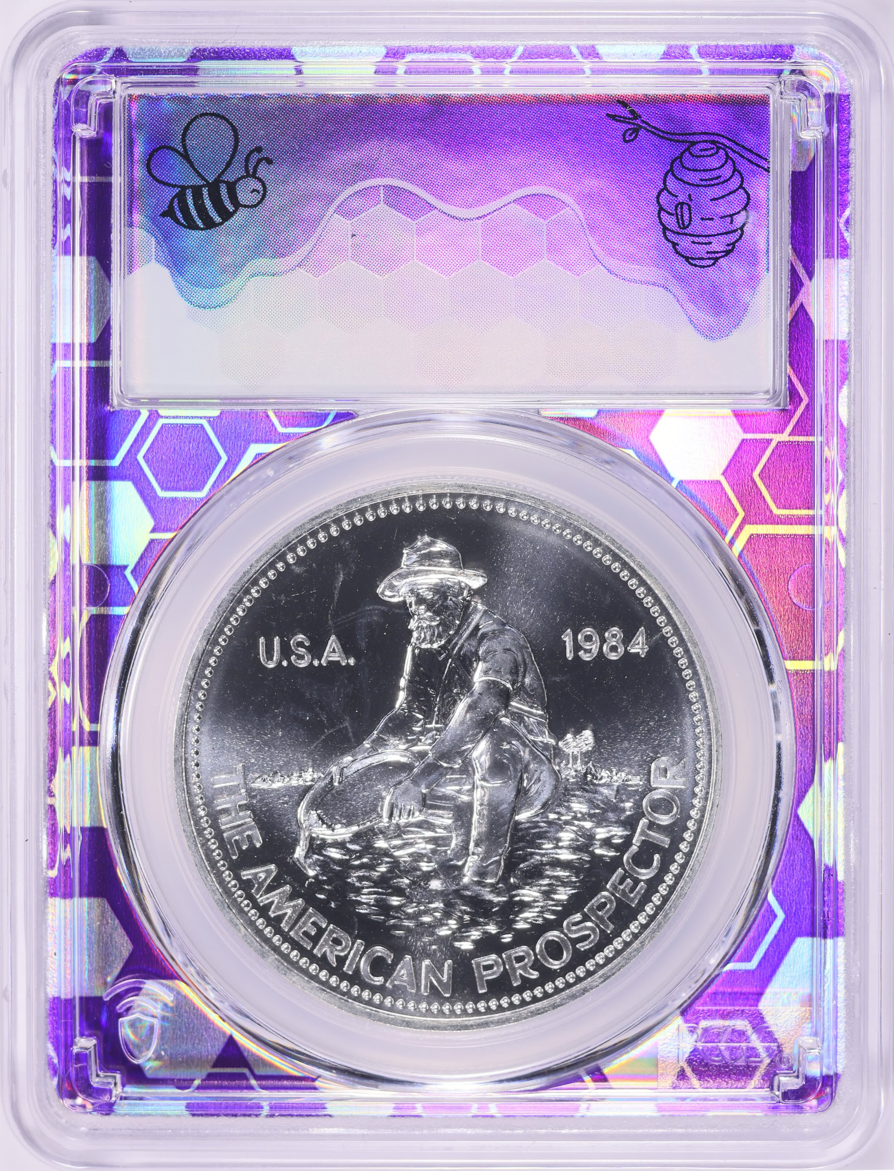 【マスタークリスタル】【イシス】アメジストポイント　オールドストック　爆虹　レア 1984 Silver 1oz Engelhard American Prospector Round PCGS MS-66