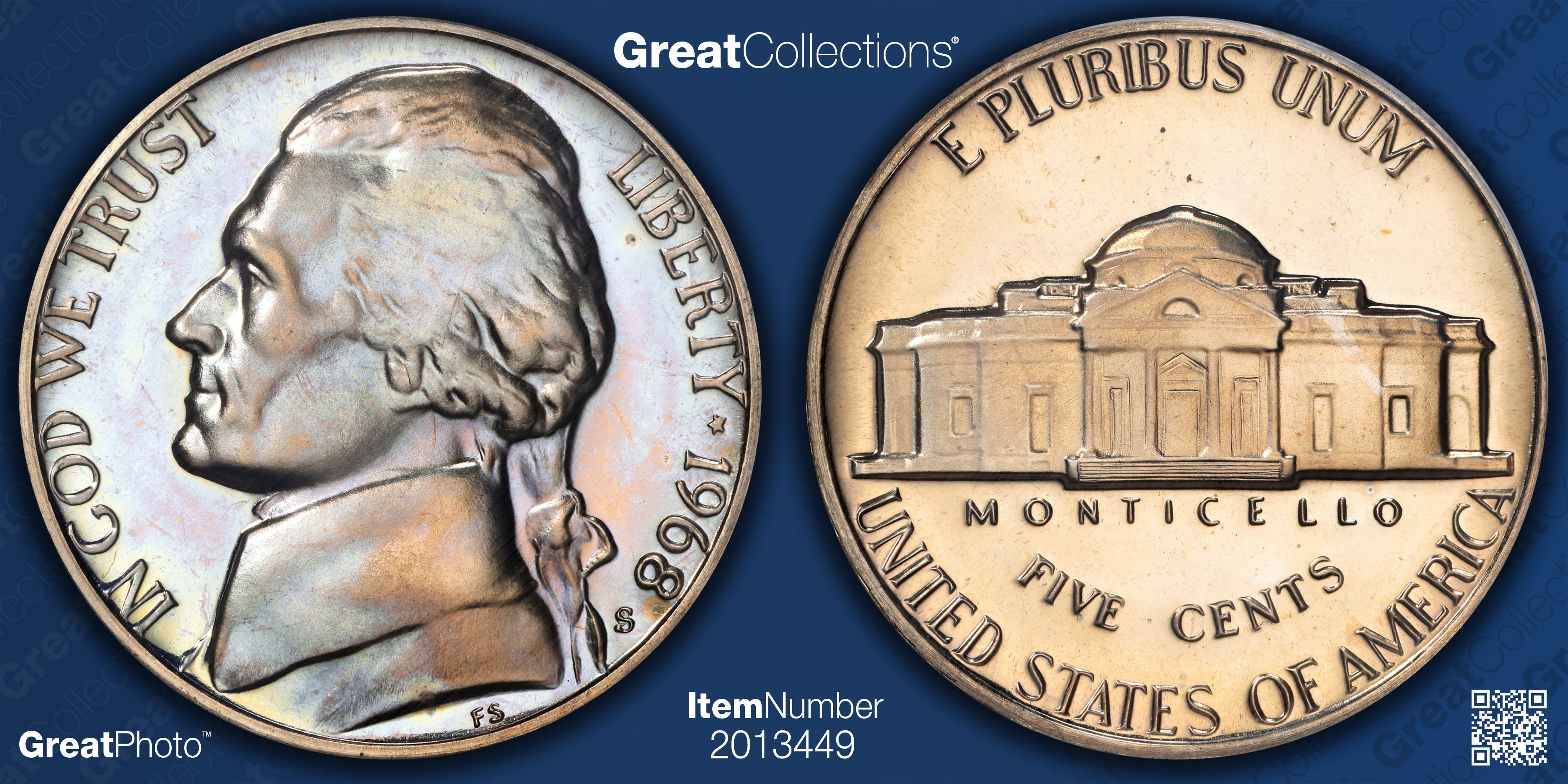1968-S Jefferson Nickel ANACS Proof-67 (Toned) (Item 2013449 ...