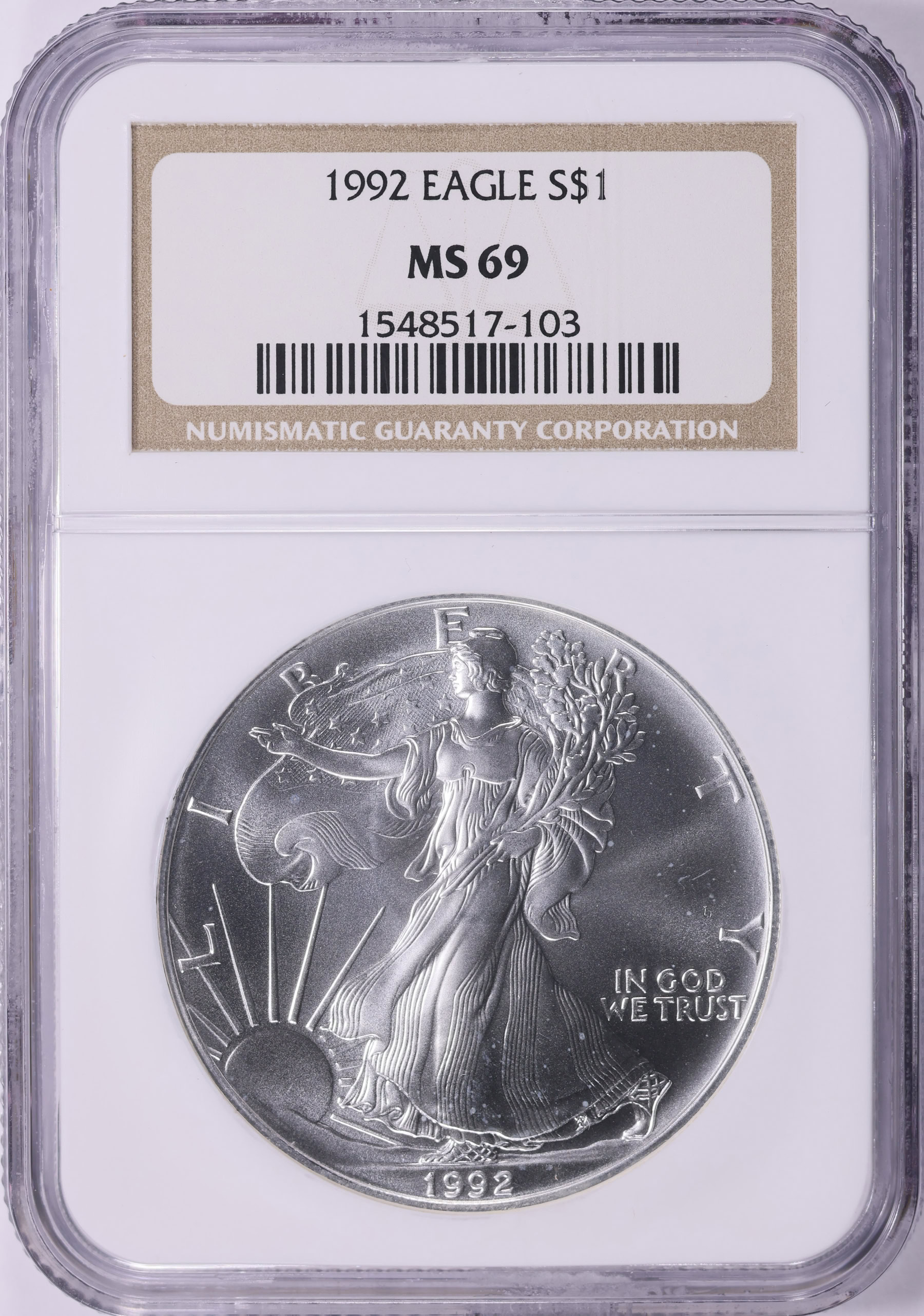 1992 $1 Silver Eagle NGC MS-69 (Item 2013553) | GreatCollections
