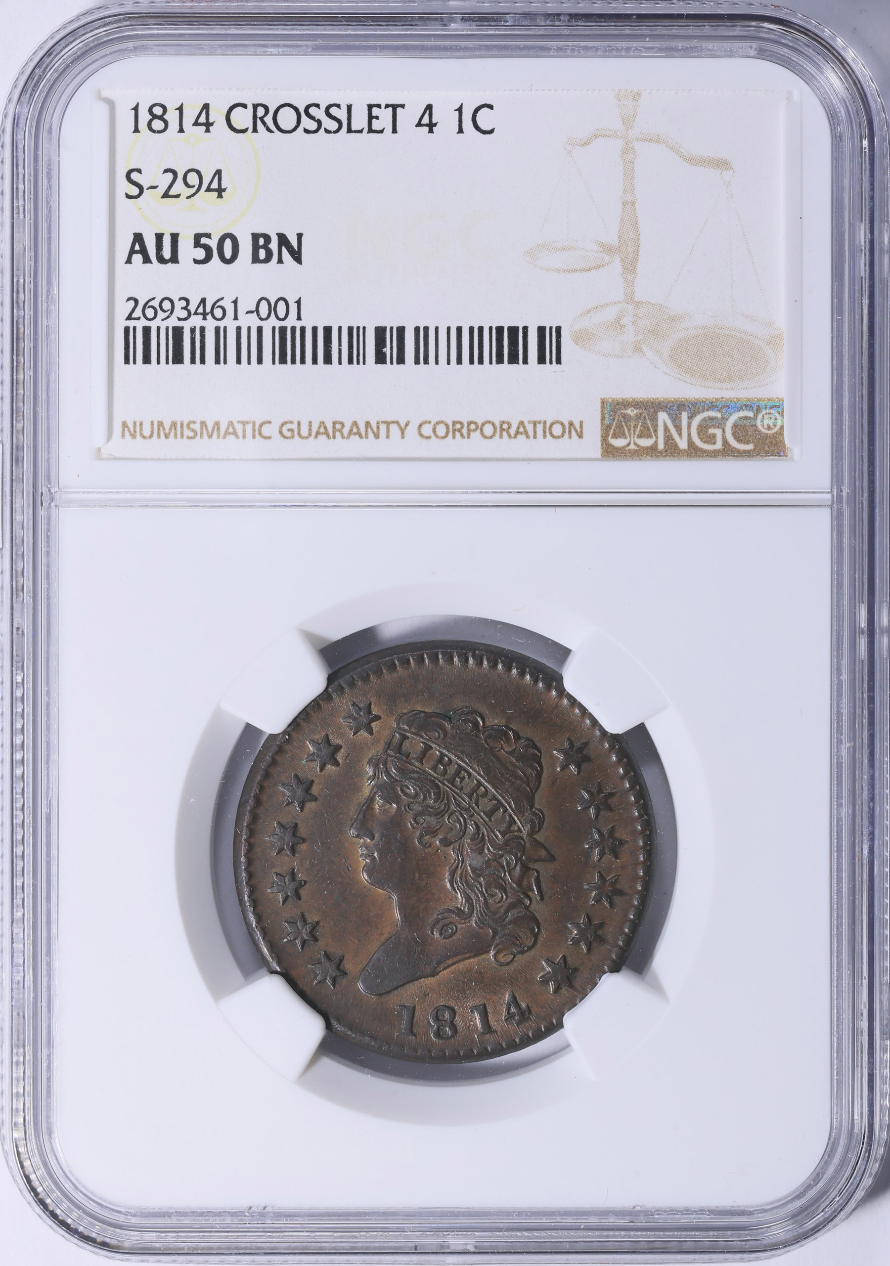 1814 Classic Cent Crosslet 4 Sheldon 294 NGC AU-50 BN (Item 2013844 ...