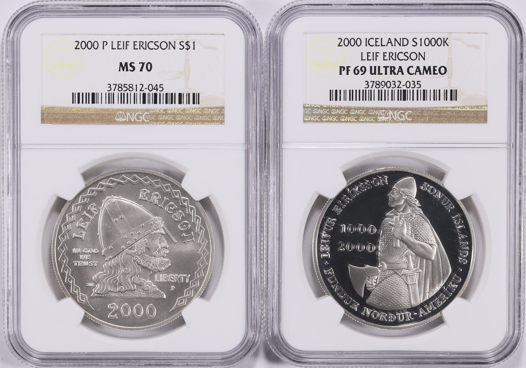 2000 Leif Ericson Millennium Silver U.S. and Icelandic Two Coin