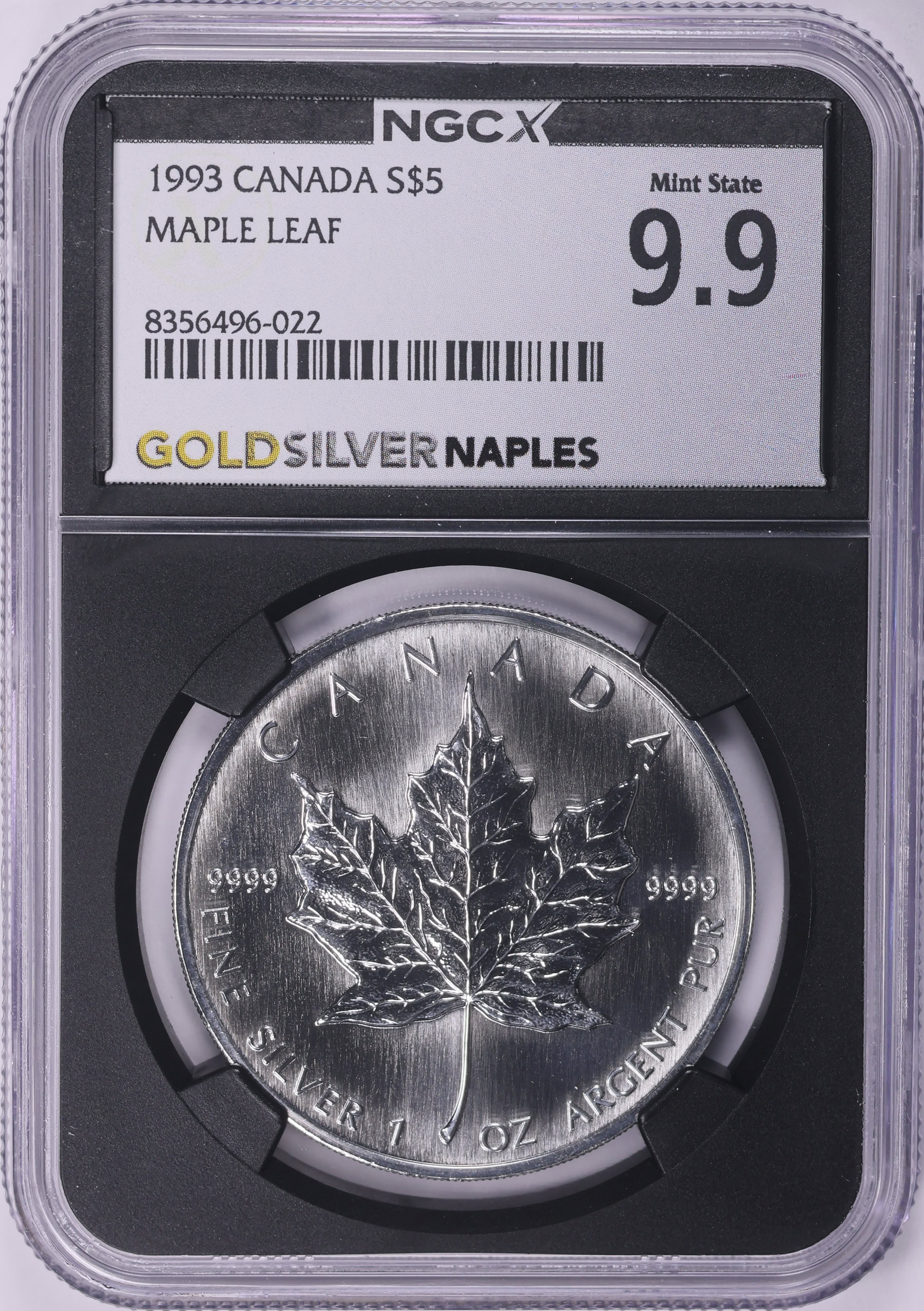 Canada 1993 Silver $5 Maple Leaf KM-187 NGCX Mint State 9.9 (NGC