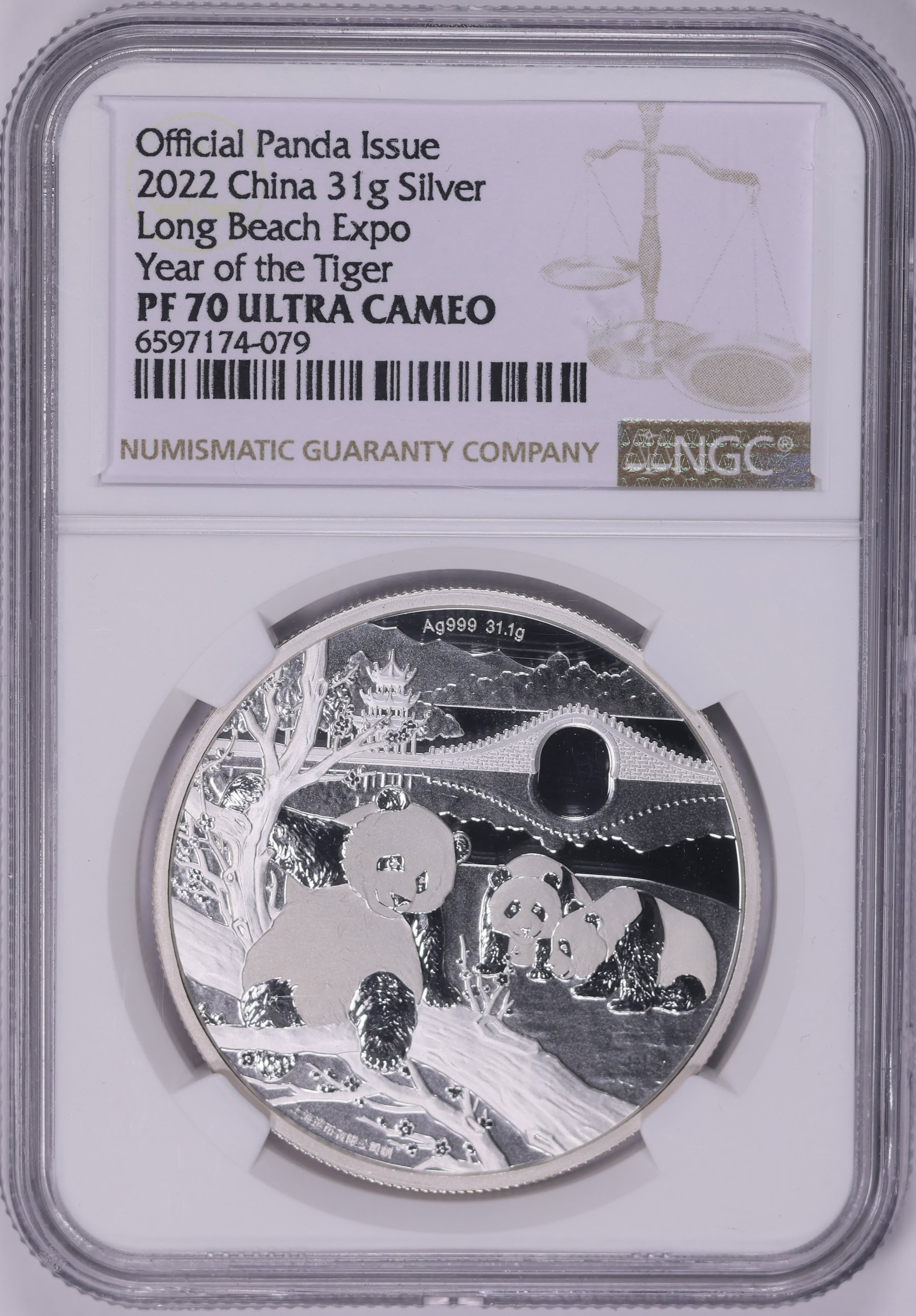2022年 虎　銀貨　 真珠付き China 2022 Silver 1oz Long Beach Expo Year of the Tiger Official