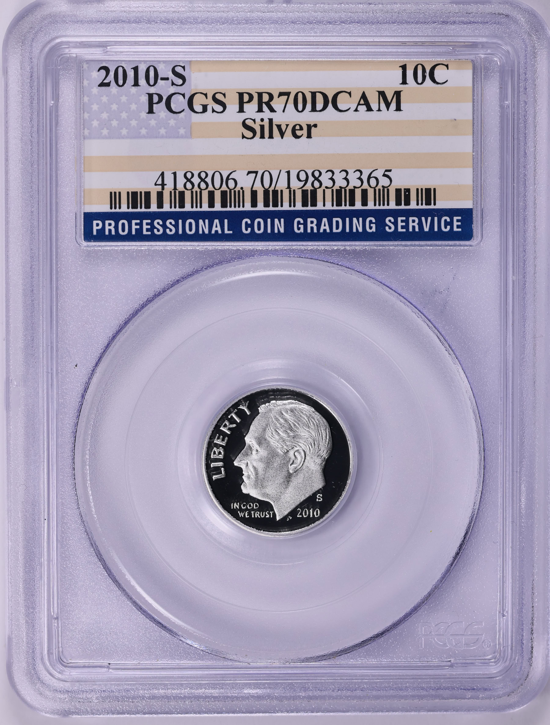 2010-S Roosevelt Dime Silver PCGS Proof-70 DCAM (Flag Label) (Item