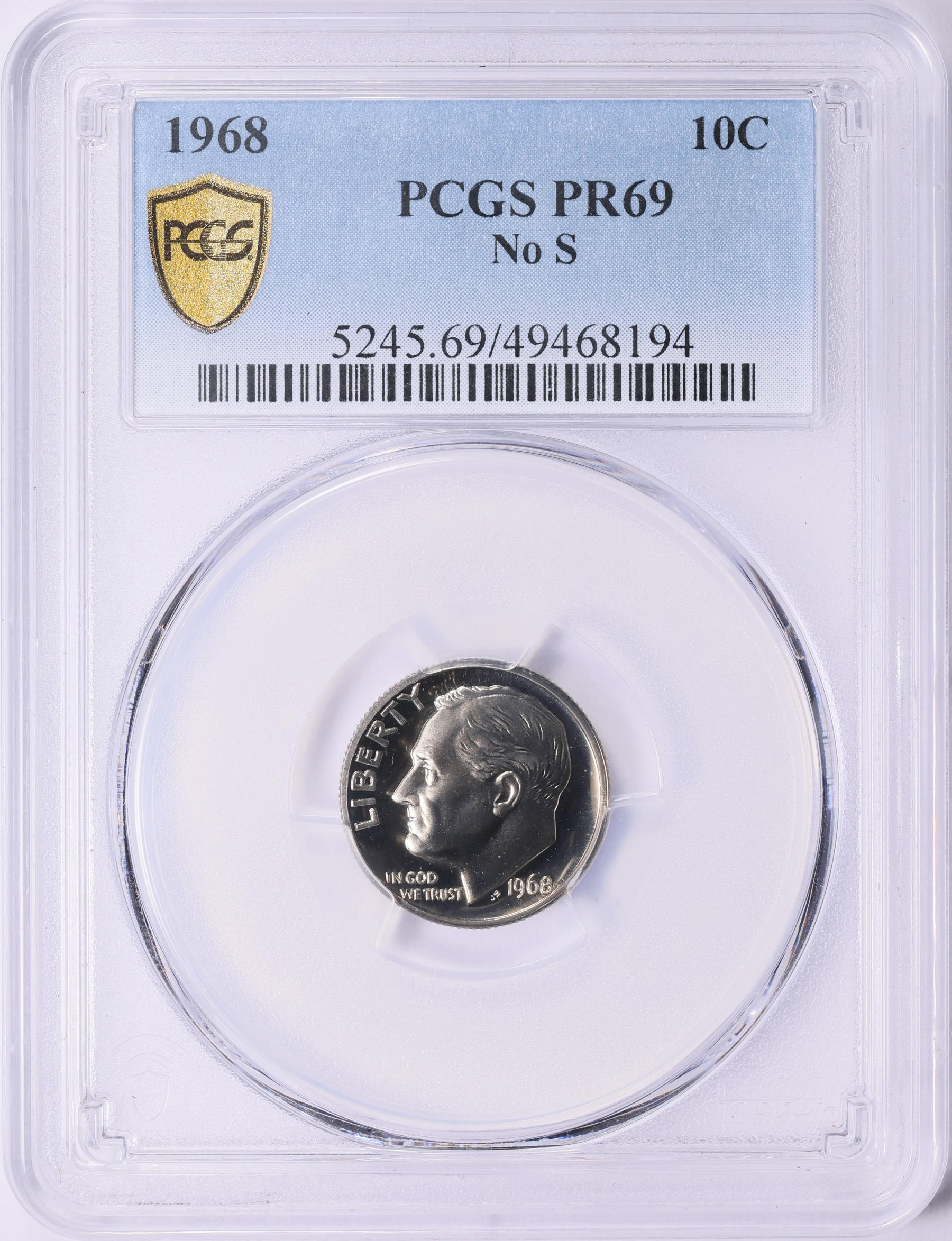 1968 Roosevelt Dime No S PCGS Proof-69 (Item 2014770