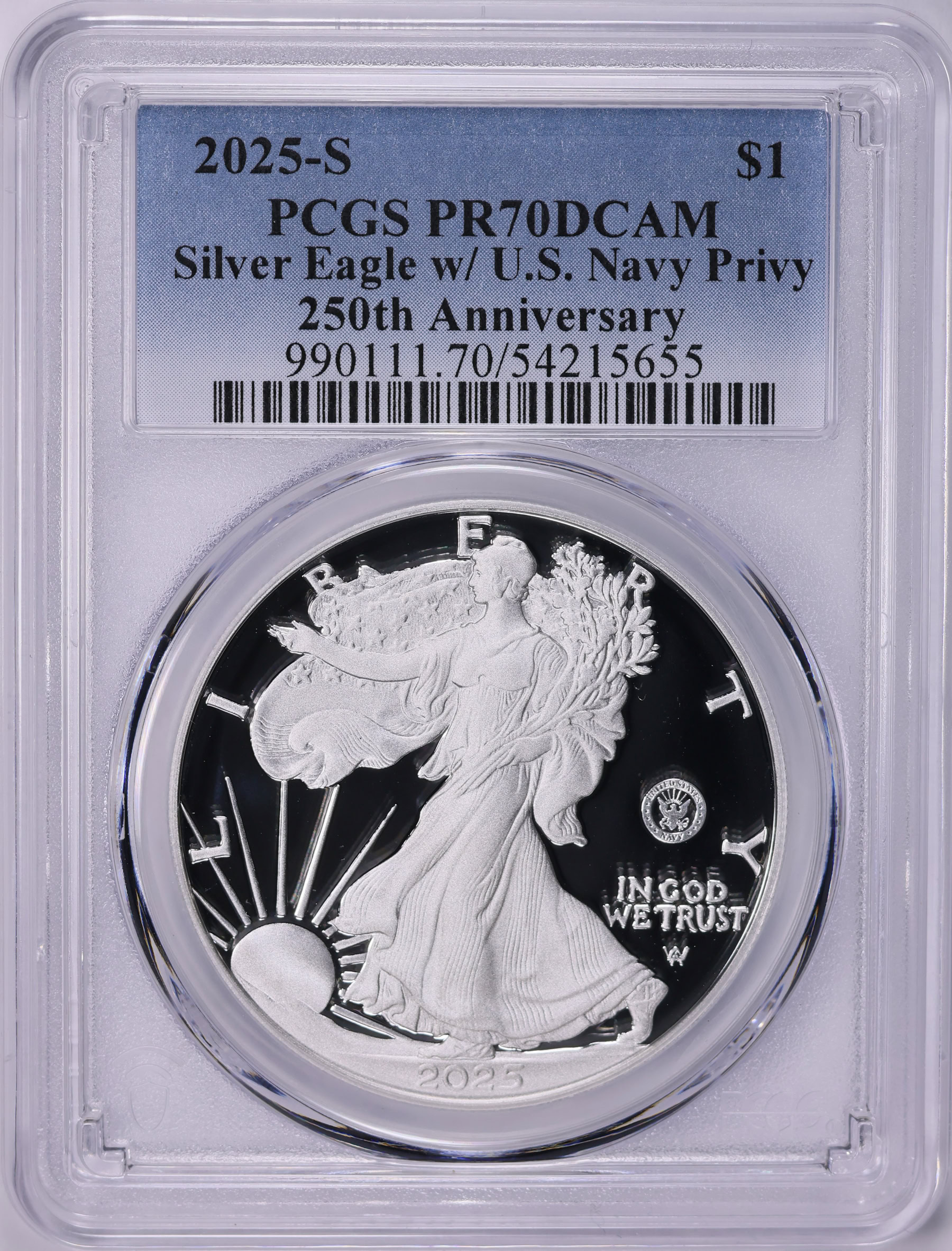2025-S $1 Silver Eagle U.S. Navy Privy 250th Anniversary PCGS