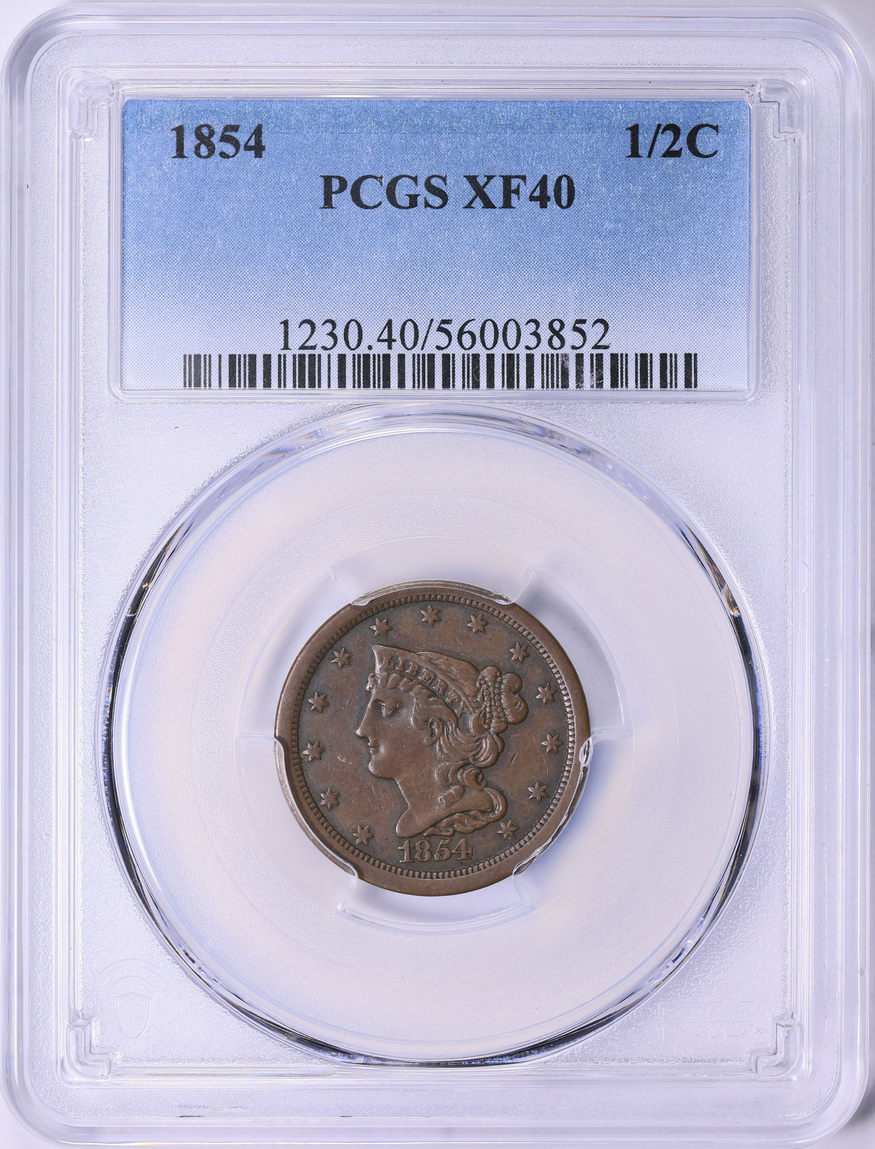 1854 Braided Hair Half Cent PCGS XF-40 BN (Item 2015202