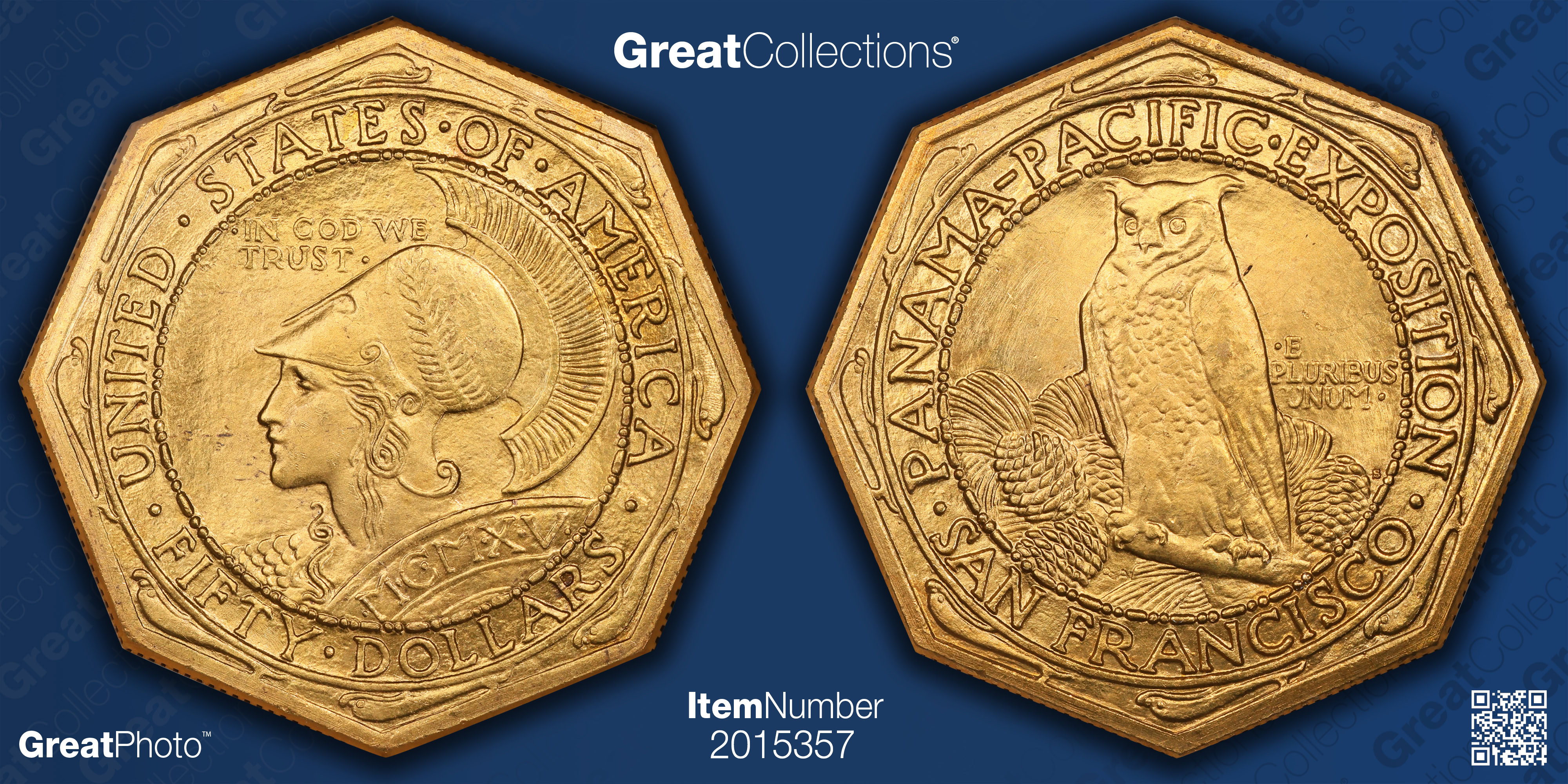 1915-S Panama-Pacific Exposition $50 Gold, Octagonal NGC MS-65