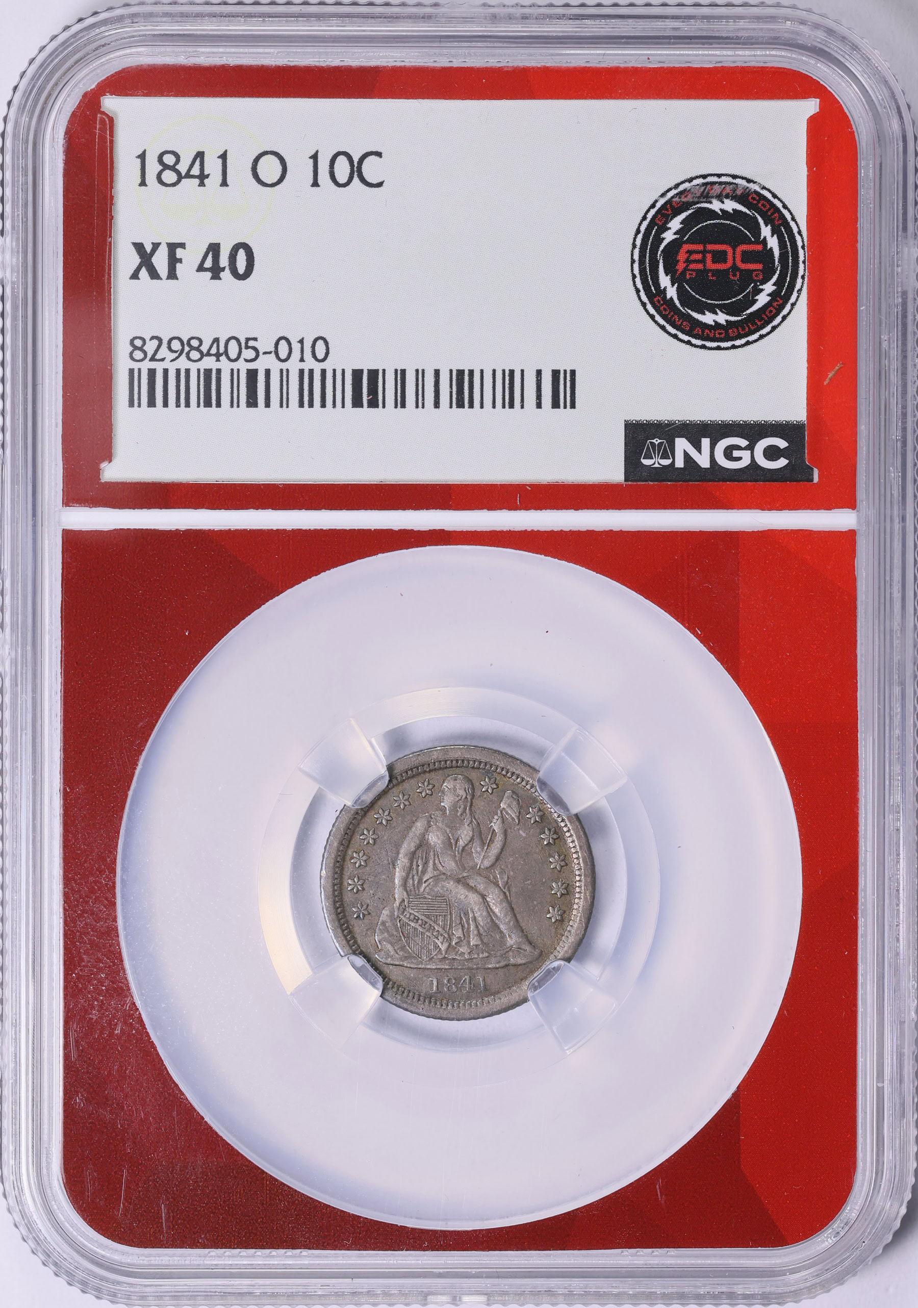 1841-O Seated Liberty Dime NGC XF-40 (Toned) (EDC Red Core) (Item
