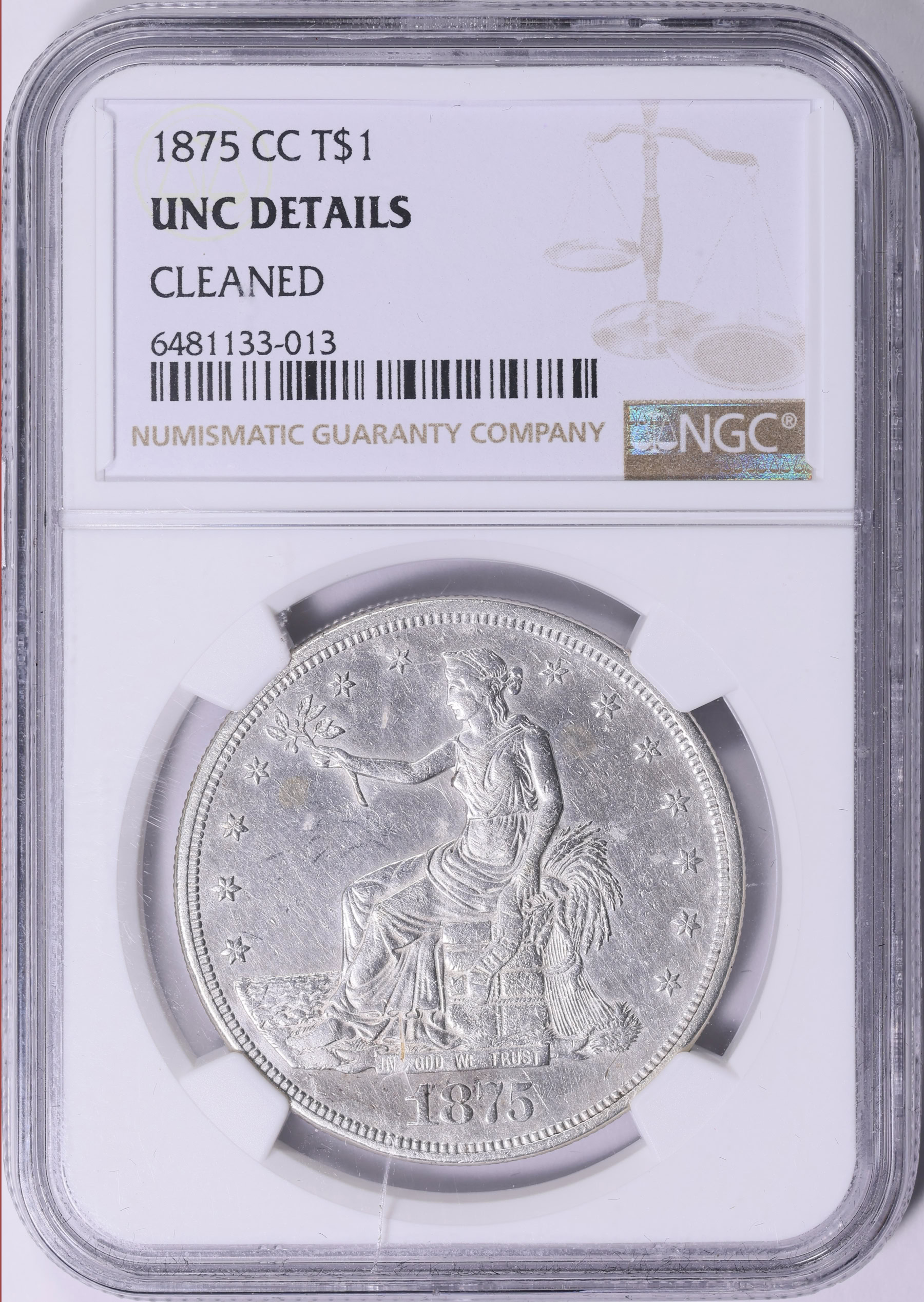 1875-CC Trade Silver Dollar NGC Unc Details (Item 2015586