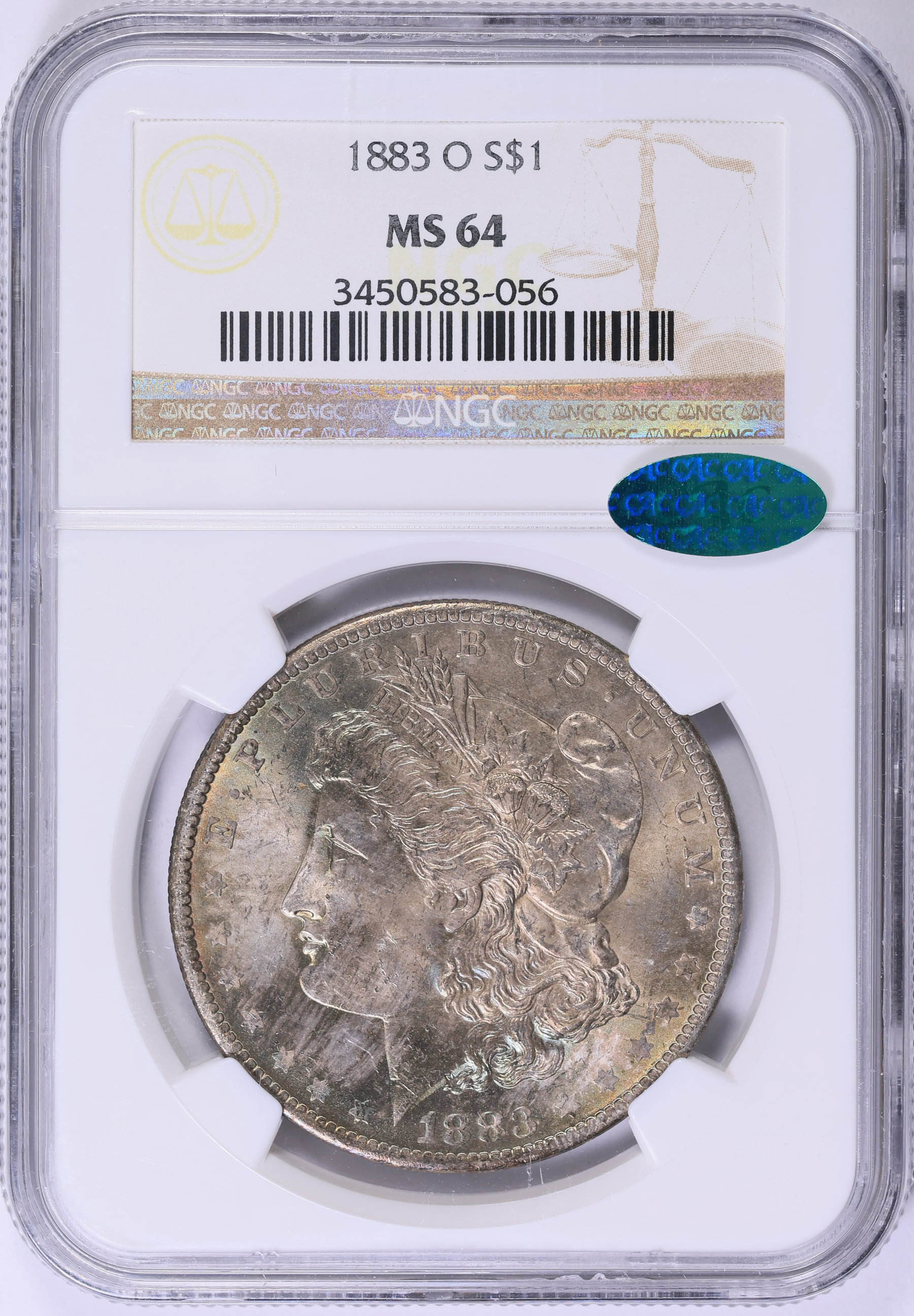 1883-O Morgan Silver Dollar NGC MS-64 (CAC Green) (Toned) (Item