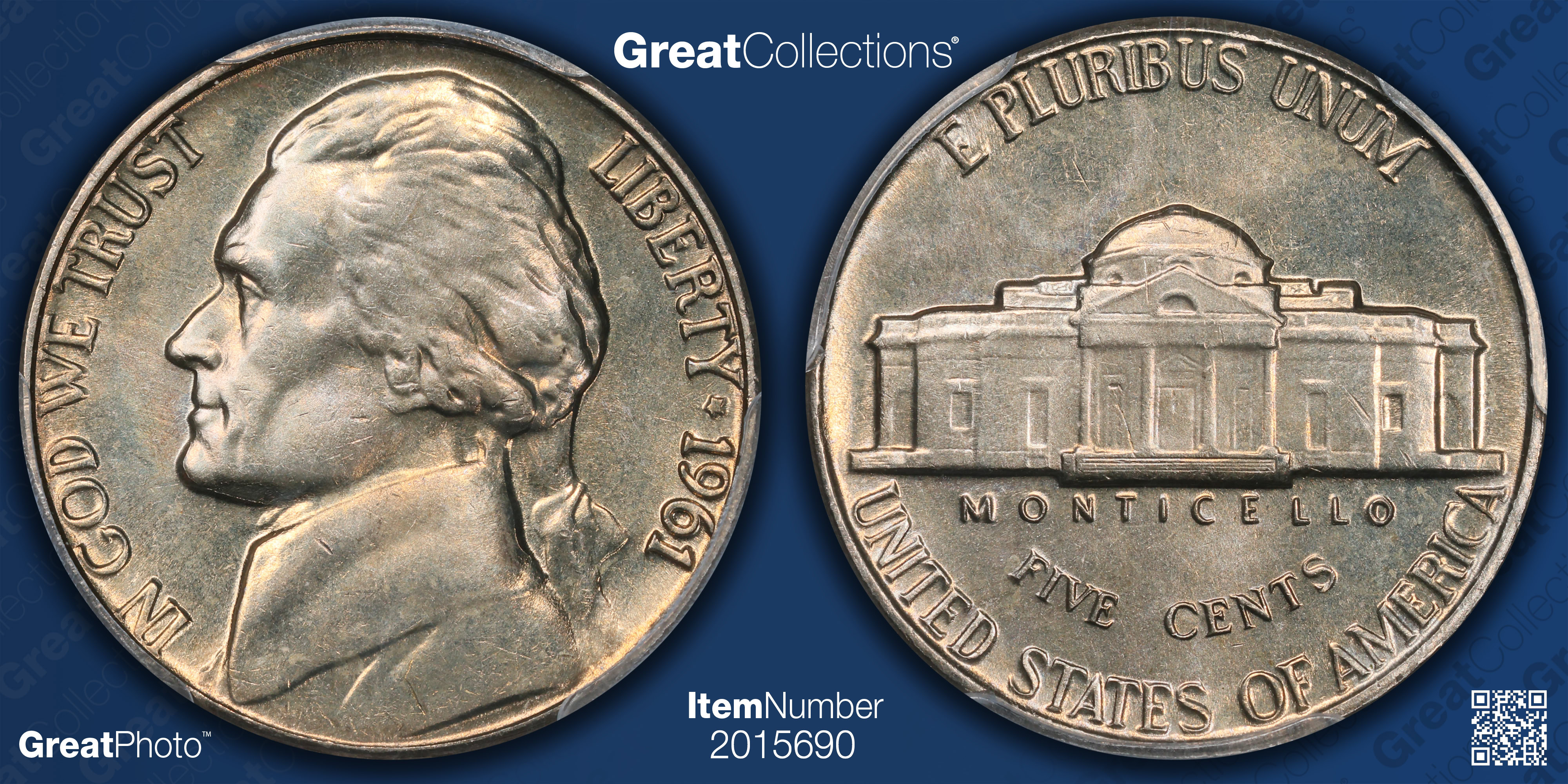 1961 Jefferson Nickel PCGS MS-66 (Item 2015690) | GreatCollections