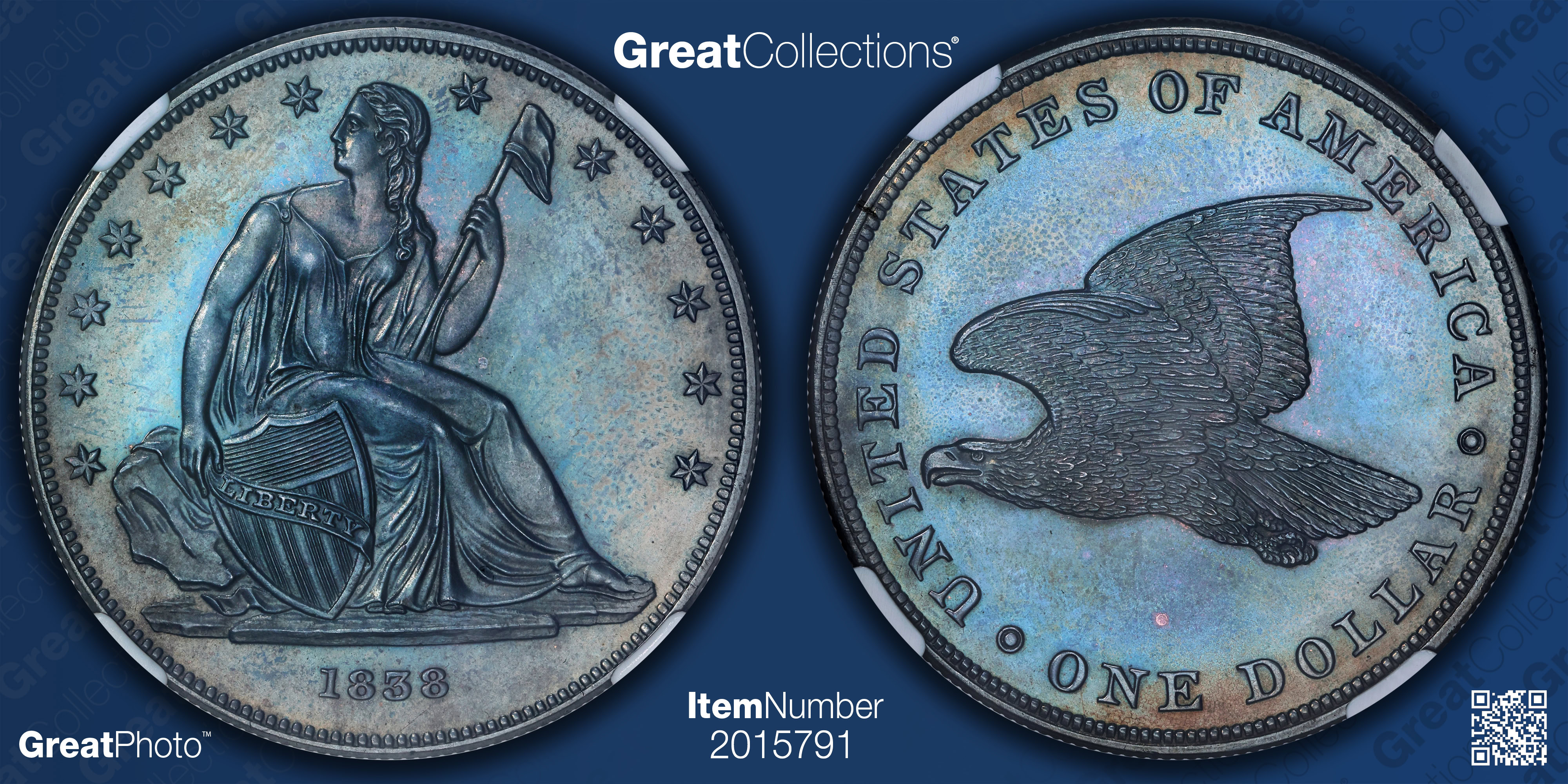 1838 Gobrecht Silver Dollar $1 J-84 NGC Proof-64 (Toned) (Item