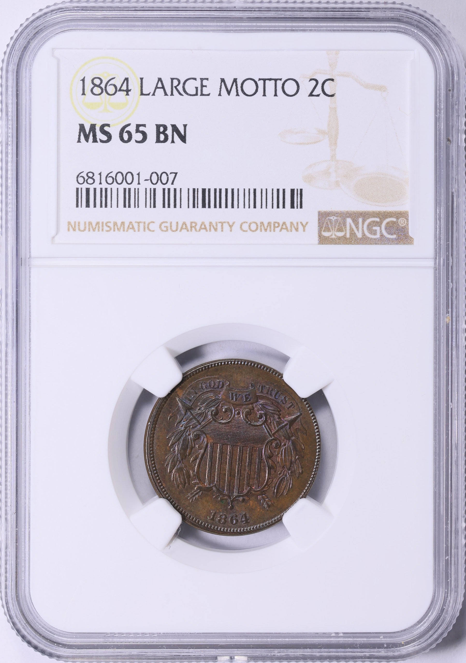1864 Two-Cent Piece Large Motto NGC MS-65 BN (Toned) (Item 2016050