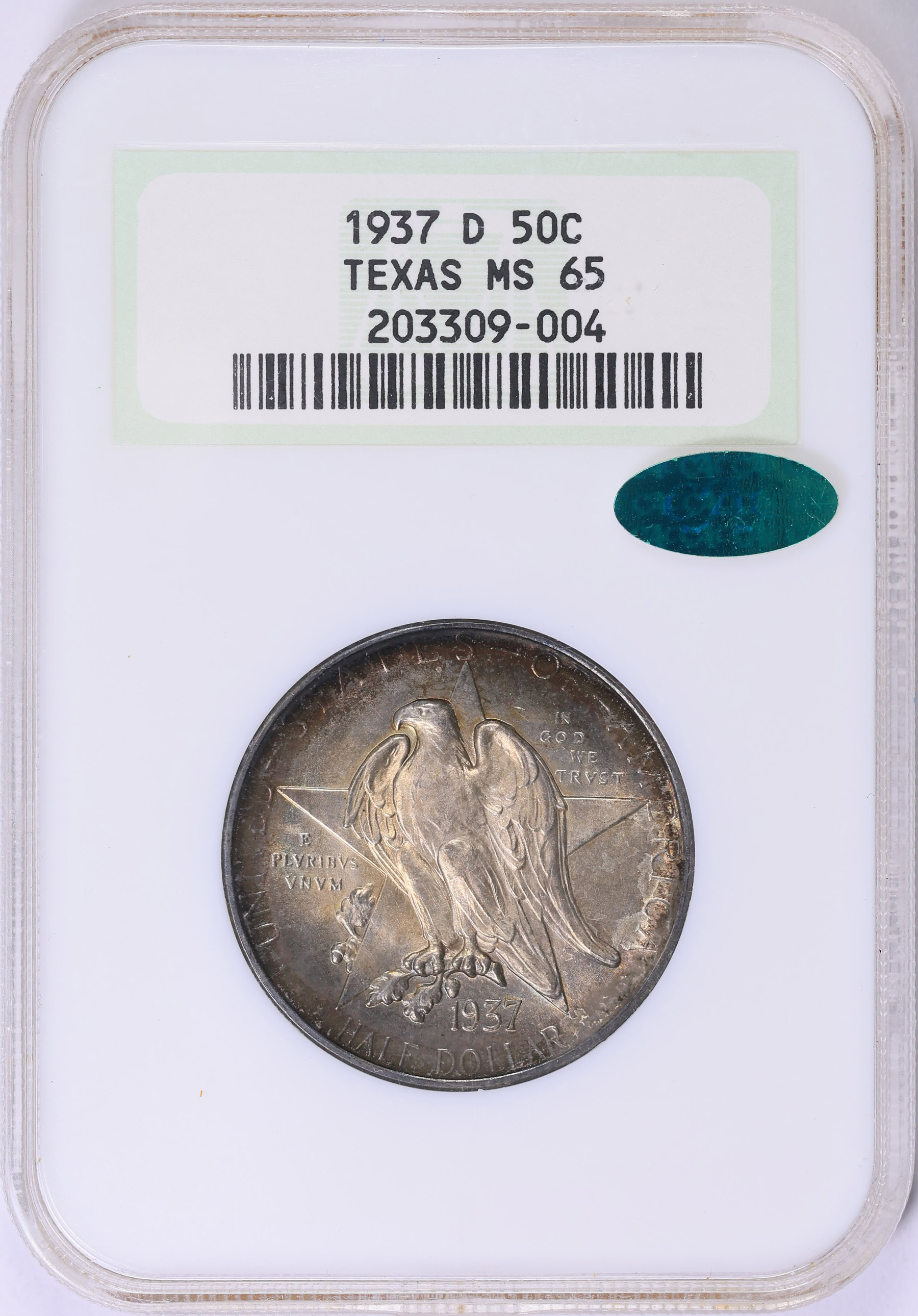 1937-D Texas Centennial Half Dollar NGC MS-65 (CAC Green) OH