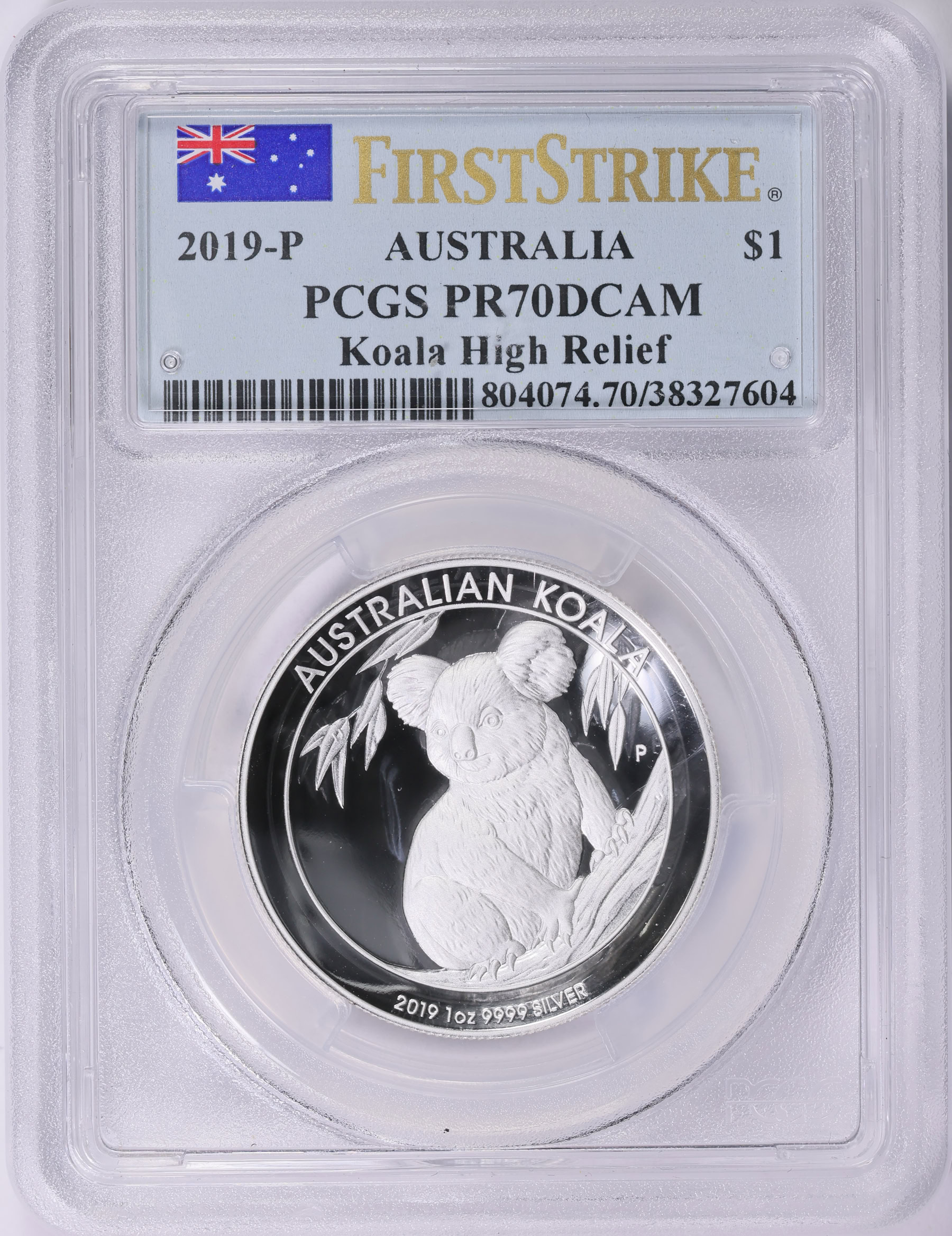 Australia 2019-P Silver Dollar Koala High Relief KM-3696 First