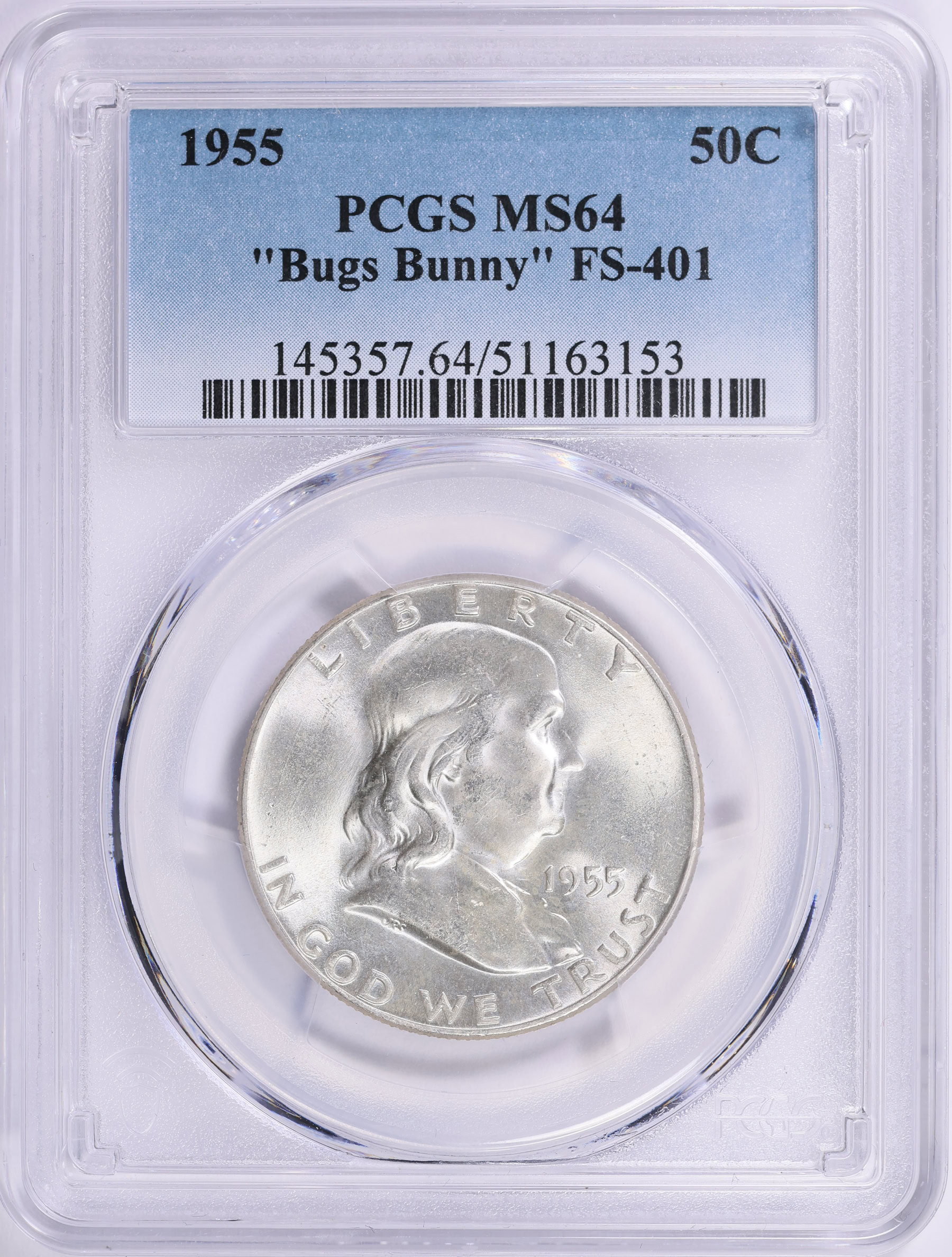 コレクション MILK NGC PCGS 1955 Franklin Half Dollar Bugs Bunny FS-401 PCGS MS-64 (Item