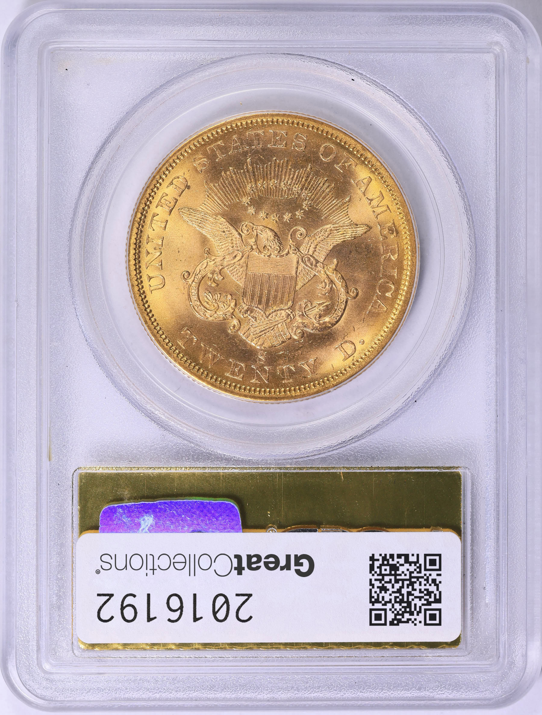 アメステシールカット【¥20-】 ③ 1857-S Liberty Gold Double Eagle 20A Spiked Shield Shipwreck