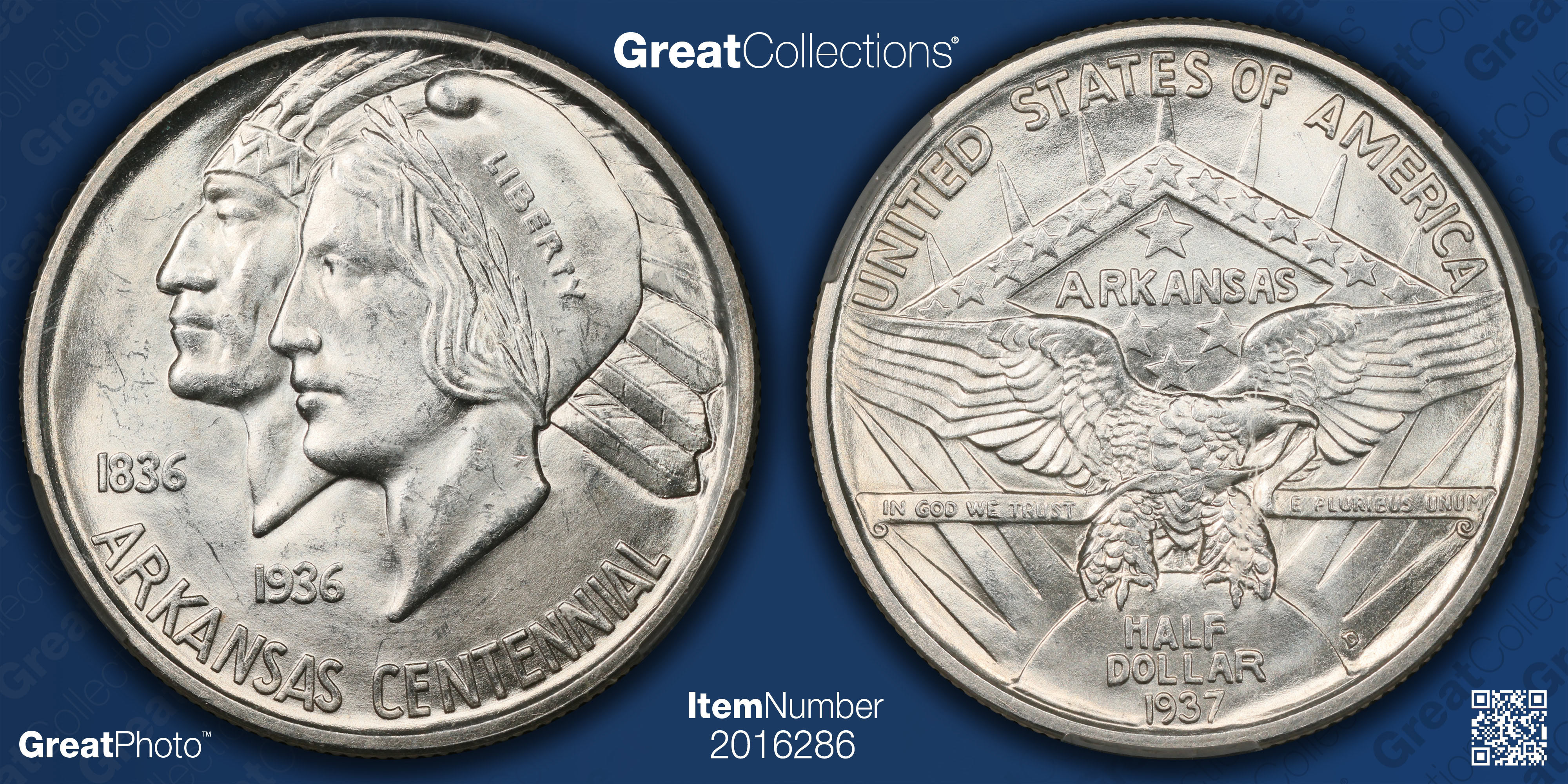 1937-D Arkansas Centennial Half Dollar CACG MS-64 (WitterBrick