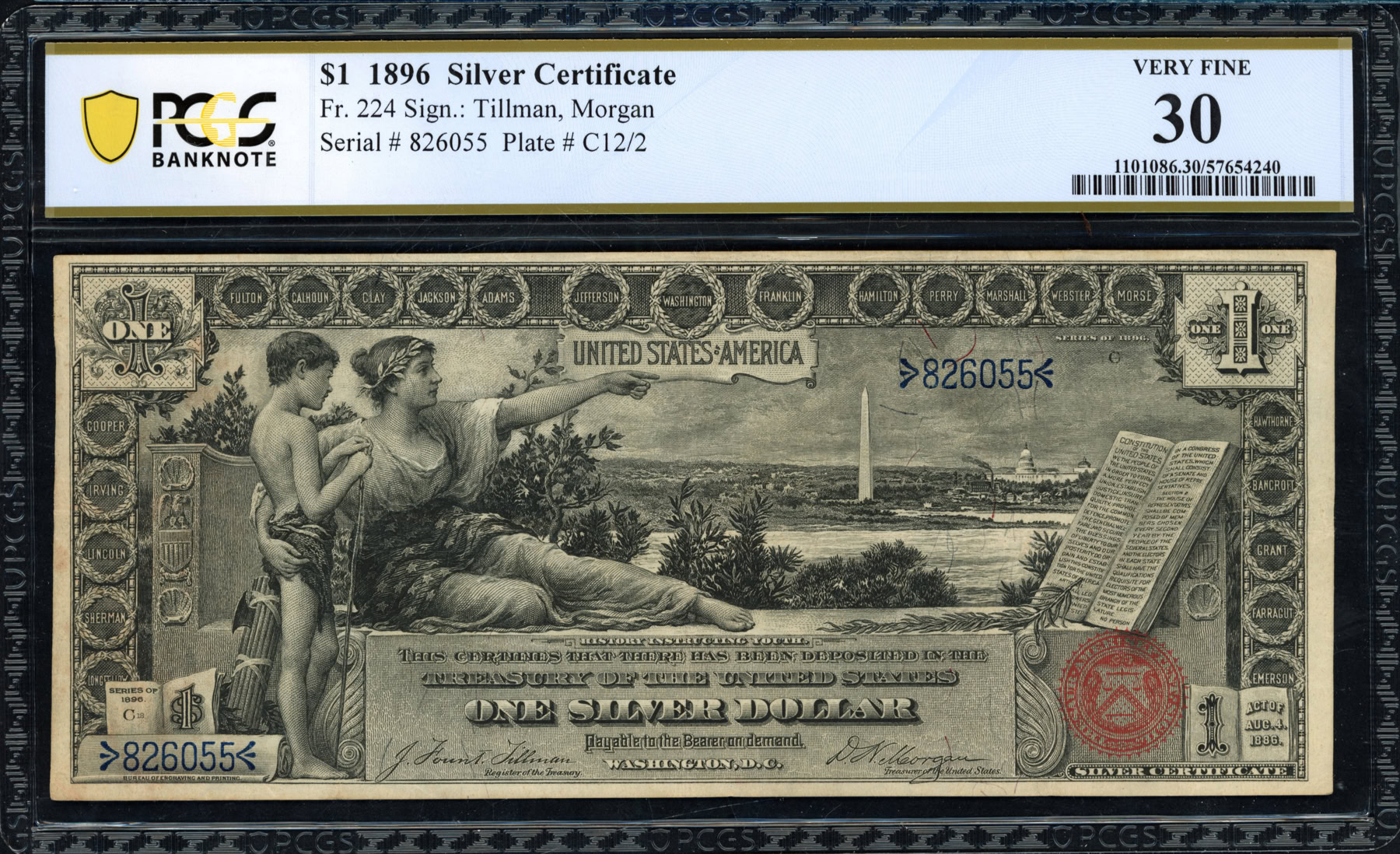 Fr. 224 1896 $1 Silver Certificate Note Tillman / Morgan PCGS