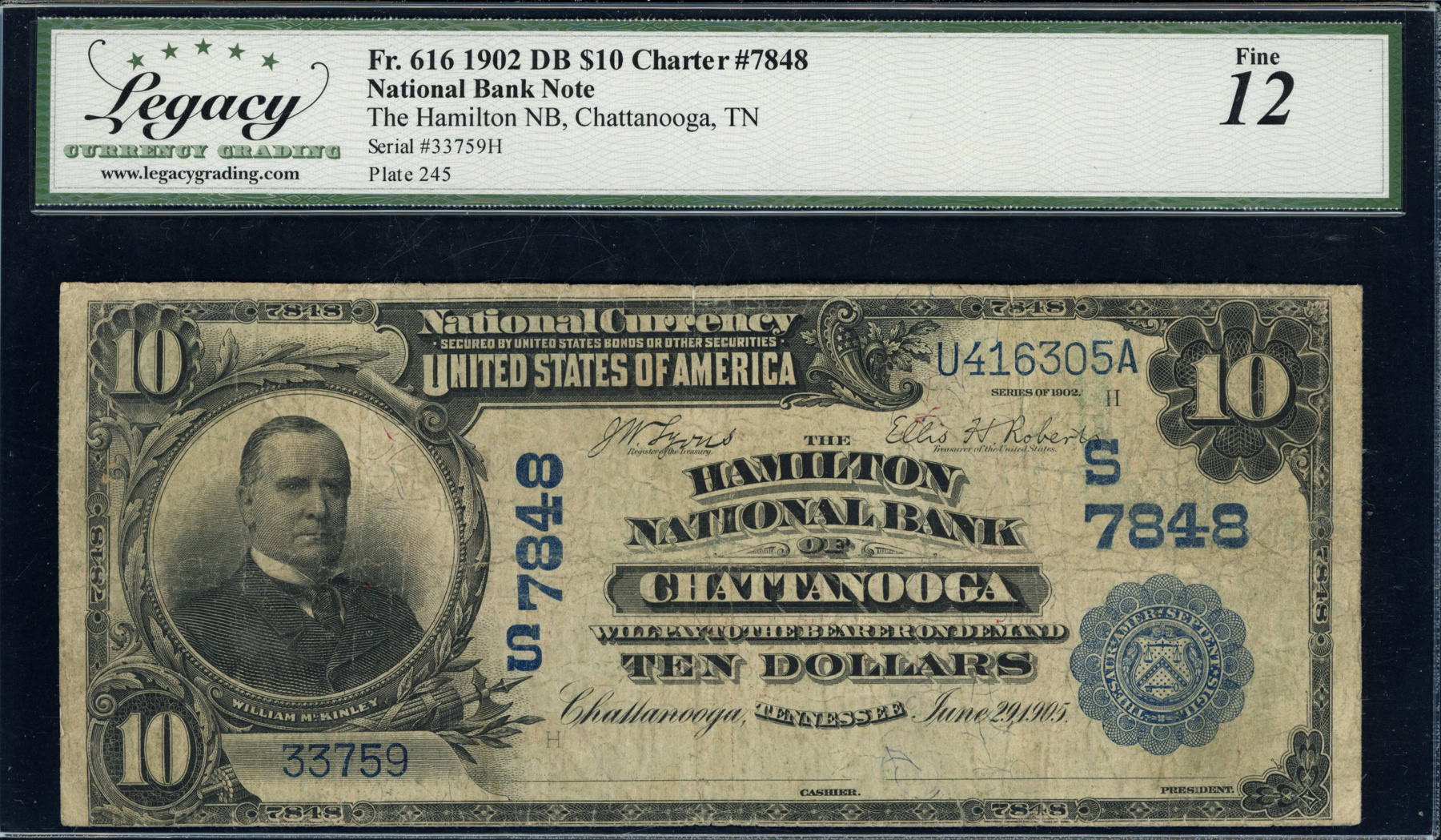 Fr. 616 Chattanooga, Tennessee 1902 $10 Date Back Note The