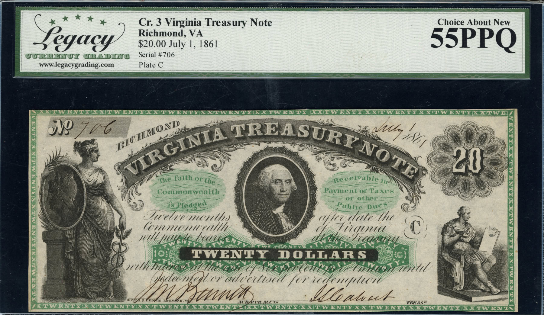 Jul. 1, 1861 Richmond, Virginia $20 Virginia Treasury Note Legacy ...
