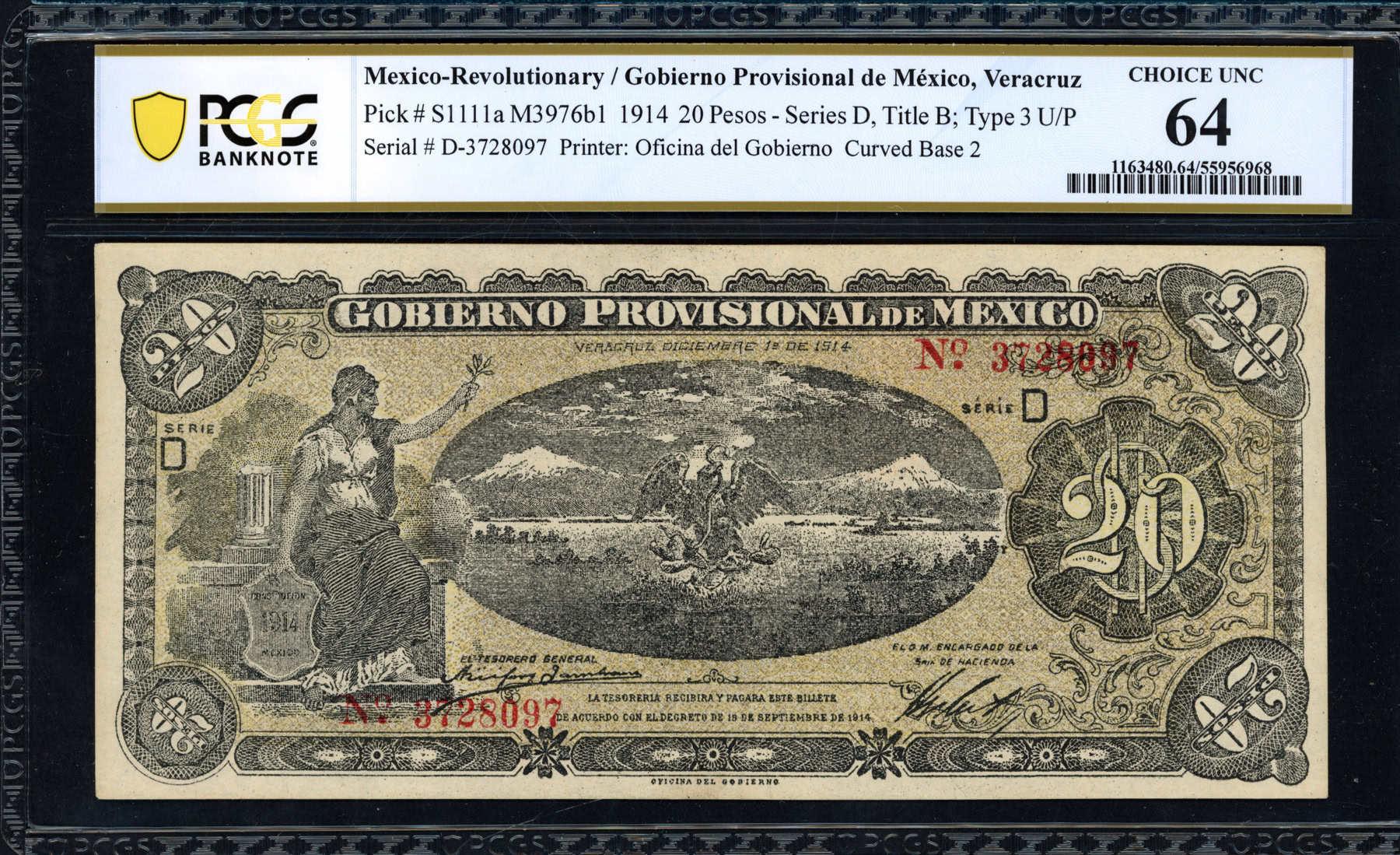 Mexico 1914 20 Pesos Gobierno Provisional de Mexico Veracruz Branch ...