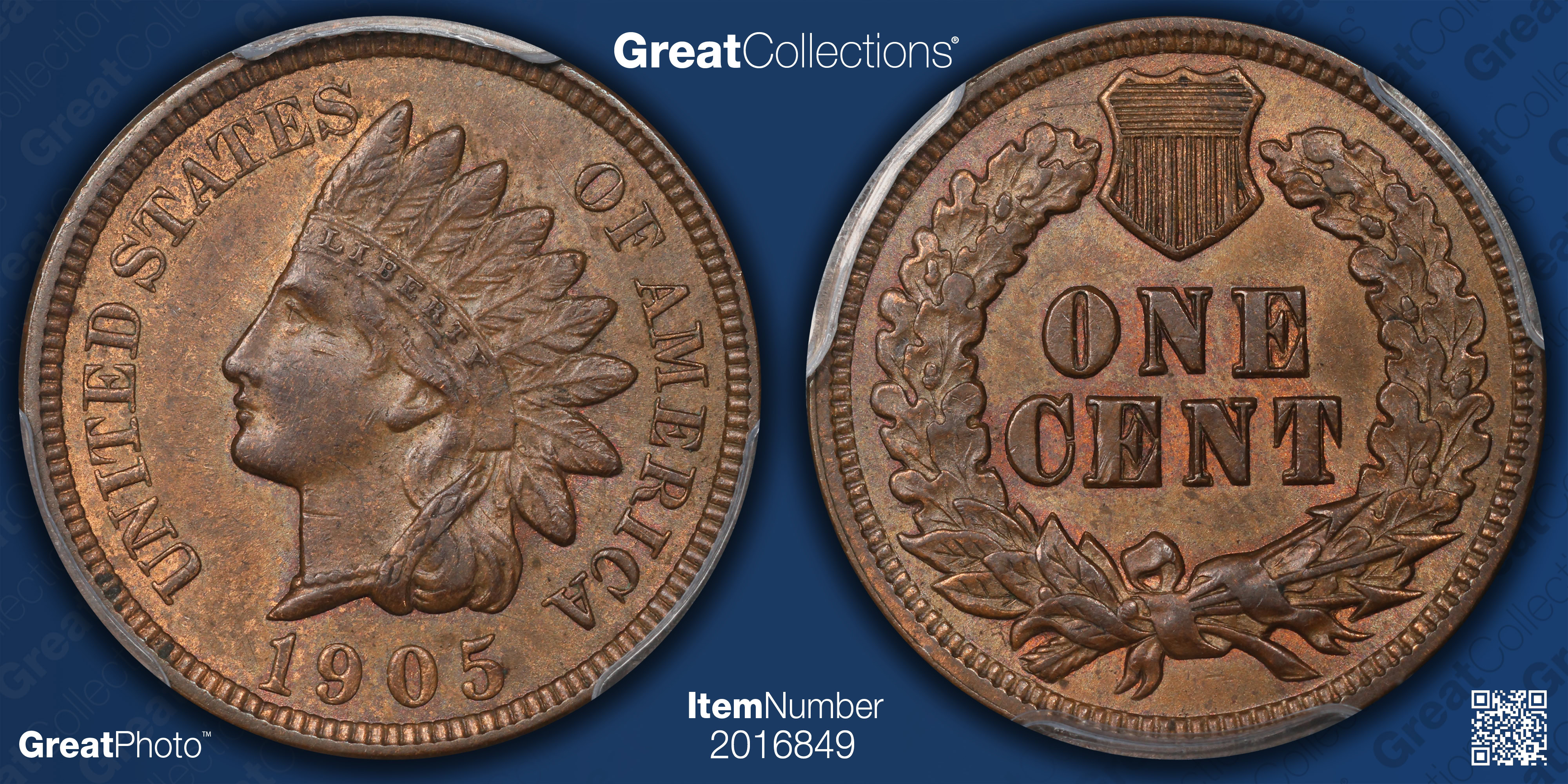 1905 Indian Cent PCGS MS-63 BN (Item 2016849) | GreatCollections