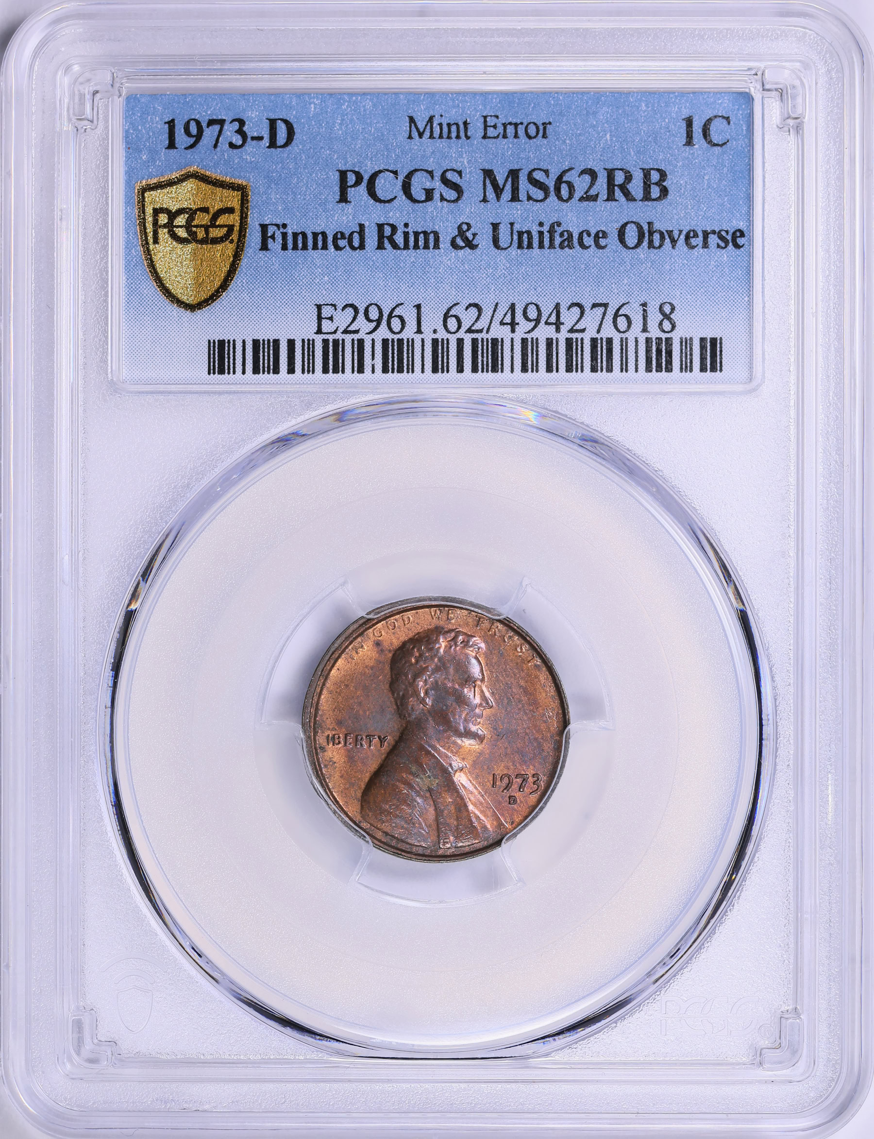 Error Coins 1973-D Lincoln Cent Finned Rim and Uniface Obverse