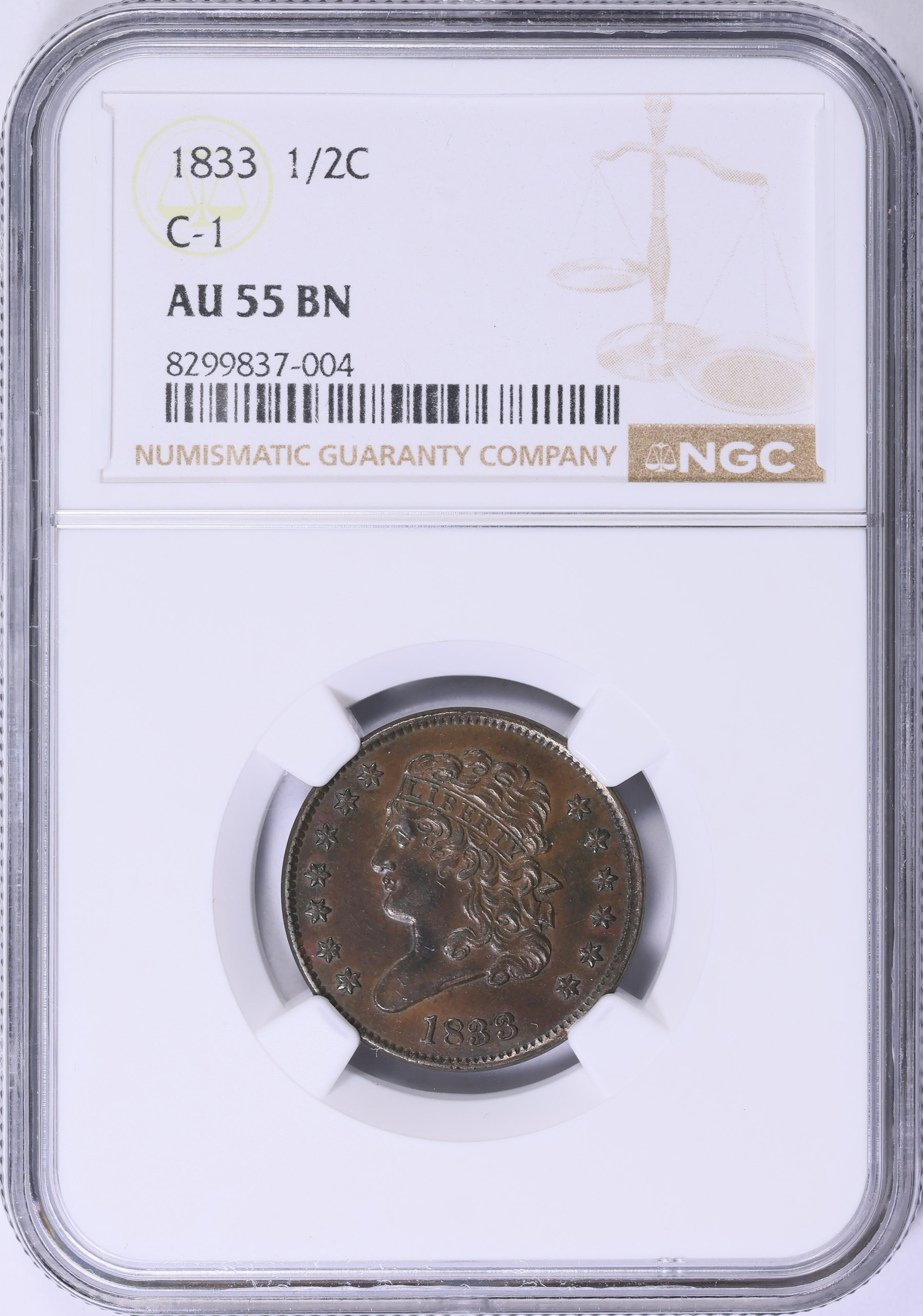 1833 Classic Half Cent Cohen 1 NGC AU-55 BN (Item 2016980