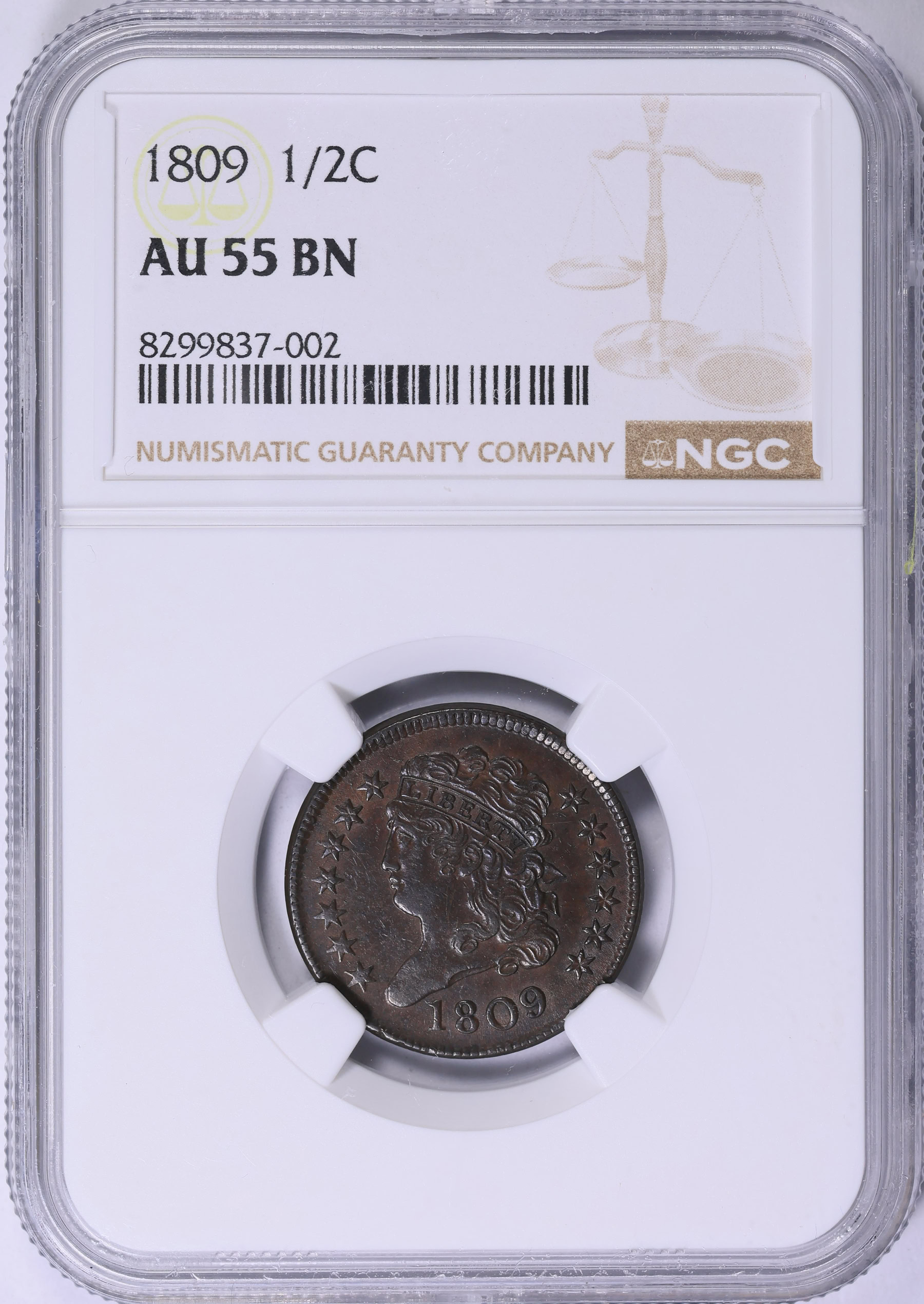 1809 Classic Half Cent NGC AU-55 BN (Item 2016981