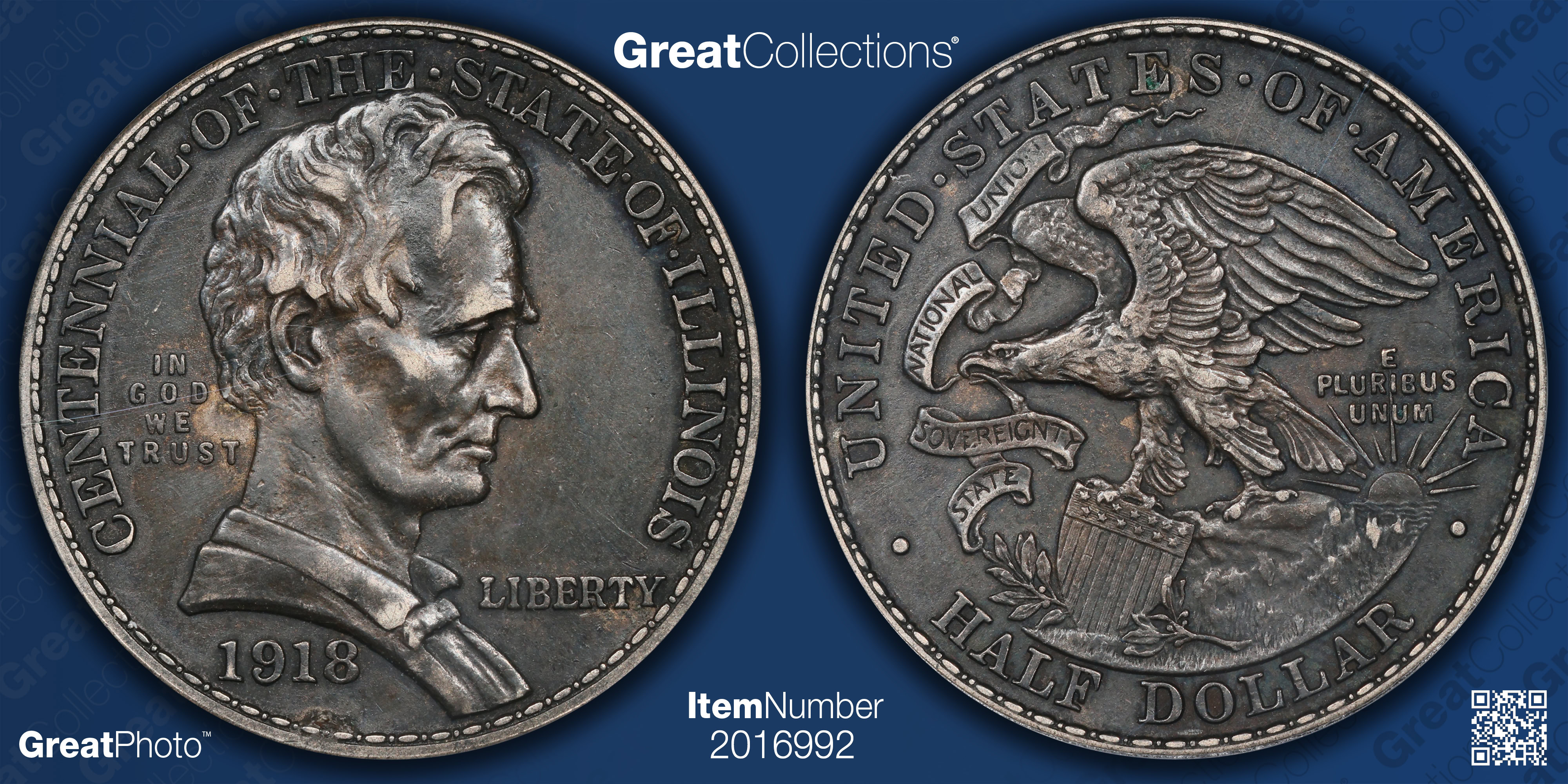 アメリカ合衆国　イリノイ州合衆国編入100周年記念　50セント銀貨　1918 アメリカ合衆国 イリノイ州合衆国編入100周年記念 50セント銀貨 1918