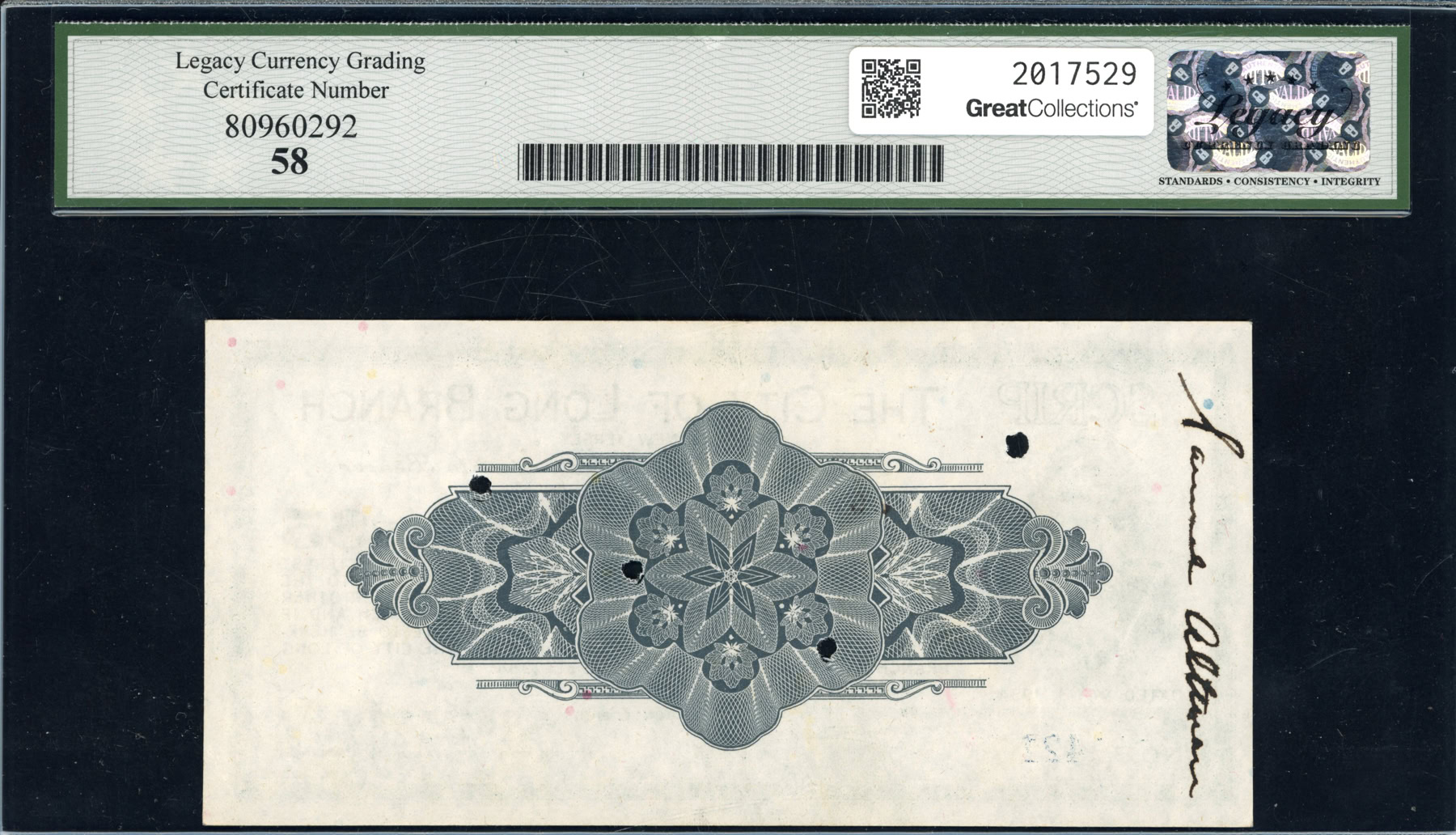 1934 Long Branch, New Jersey City of Long Branch $5 Depression Scrip ...