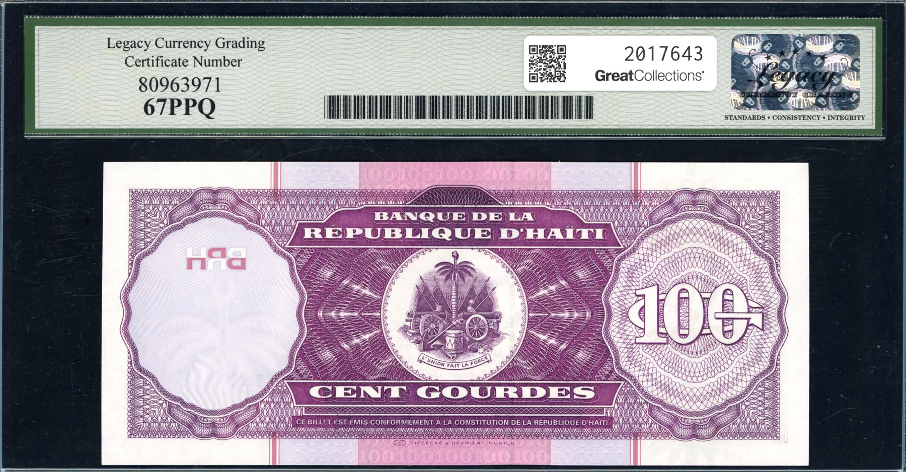 Haiti 2000 100 Gourdes Banque de la Republique d'Haïti Note SCWPM-268 ...