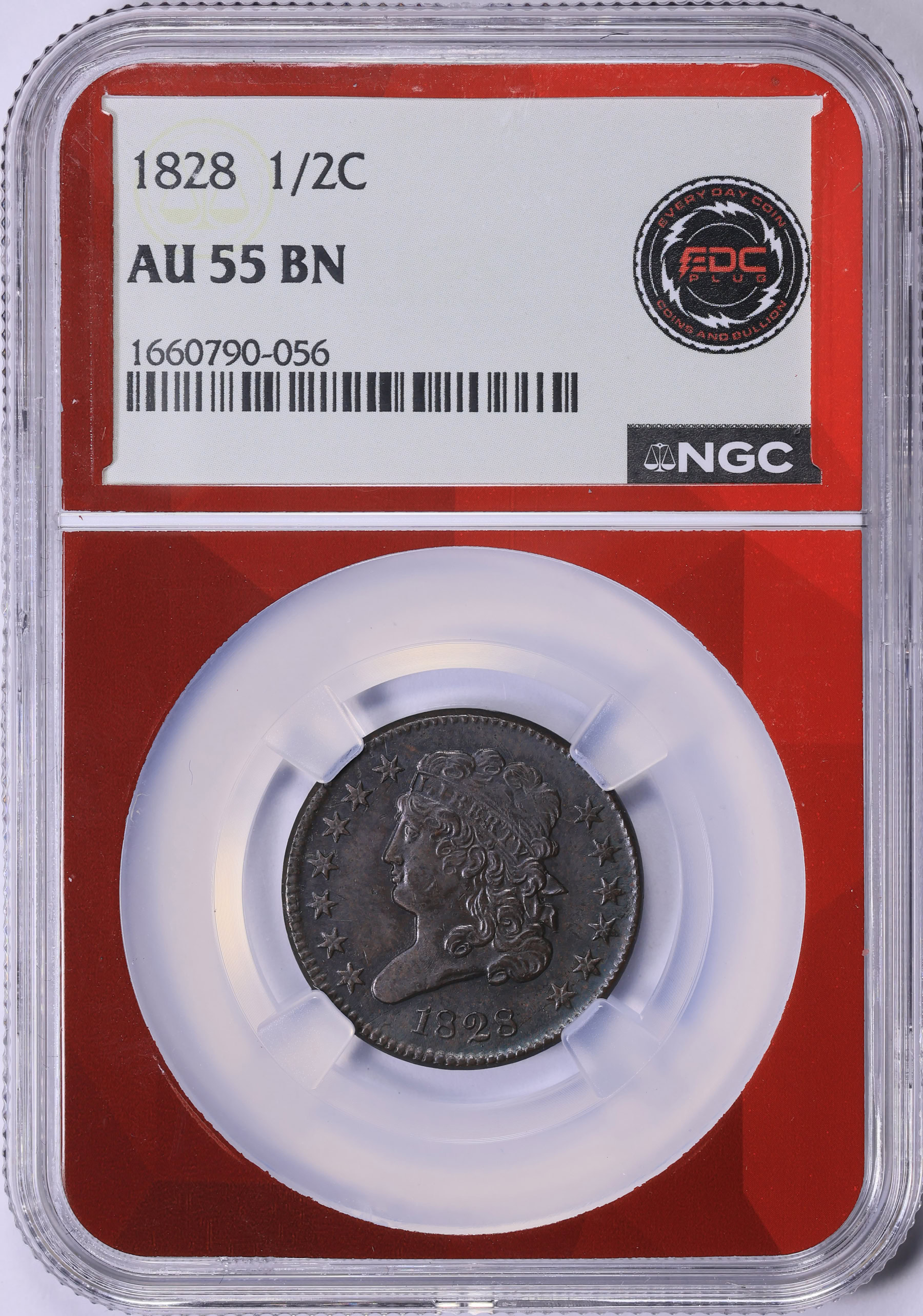 1828 Classic Half Cent NGC AU-55 BN (EDC Red Core) (Item 2017983