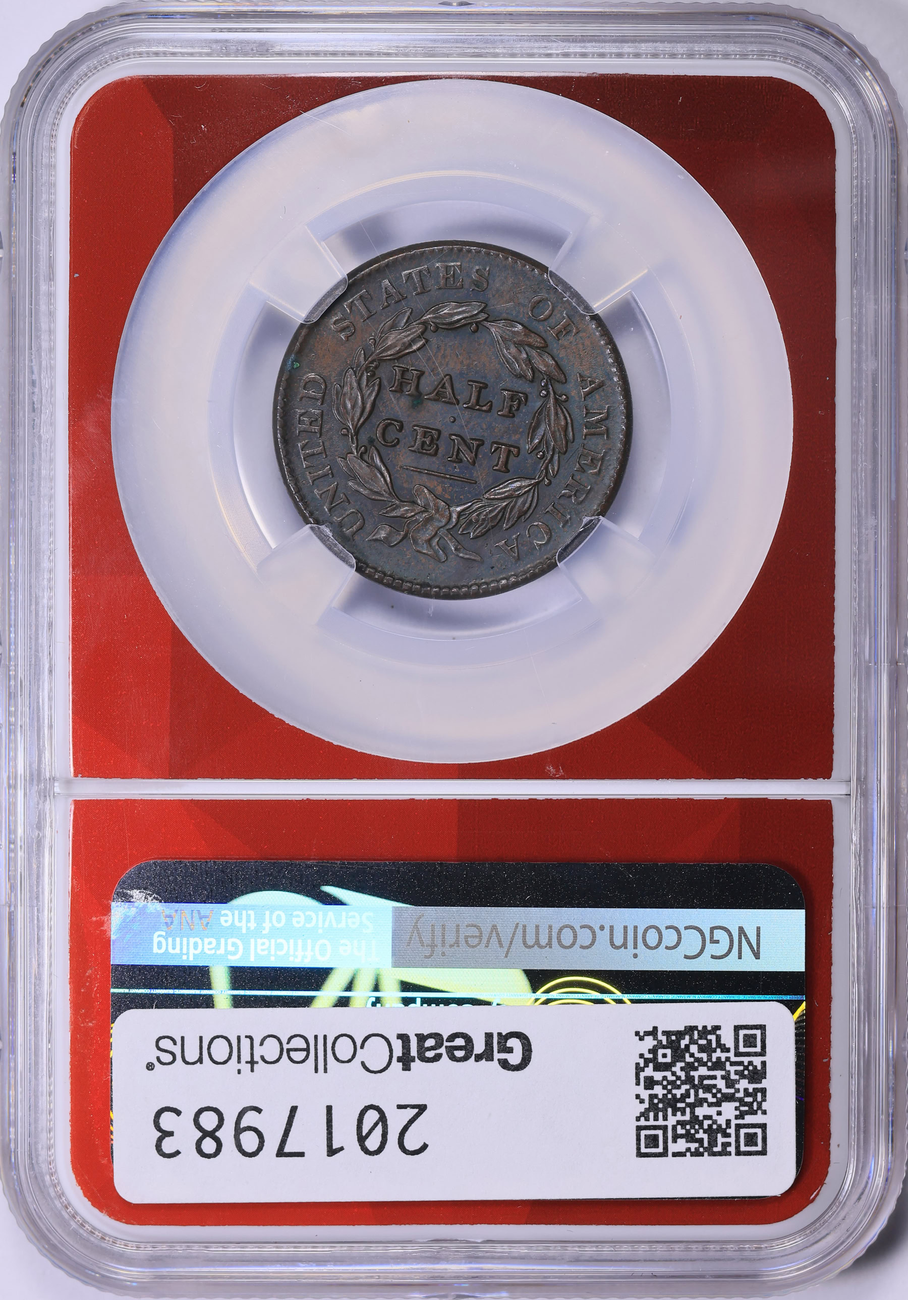 1828 Classic Half Cent NGC AU-55 BN (EDC Red Core) (Item 2017983