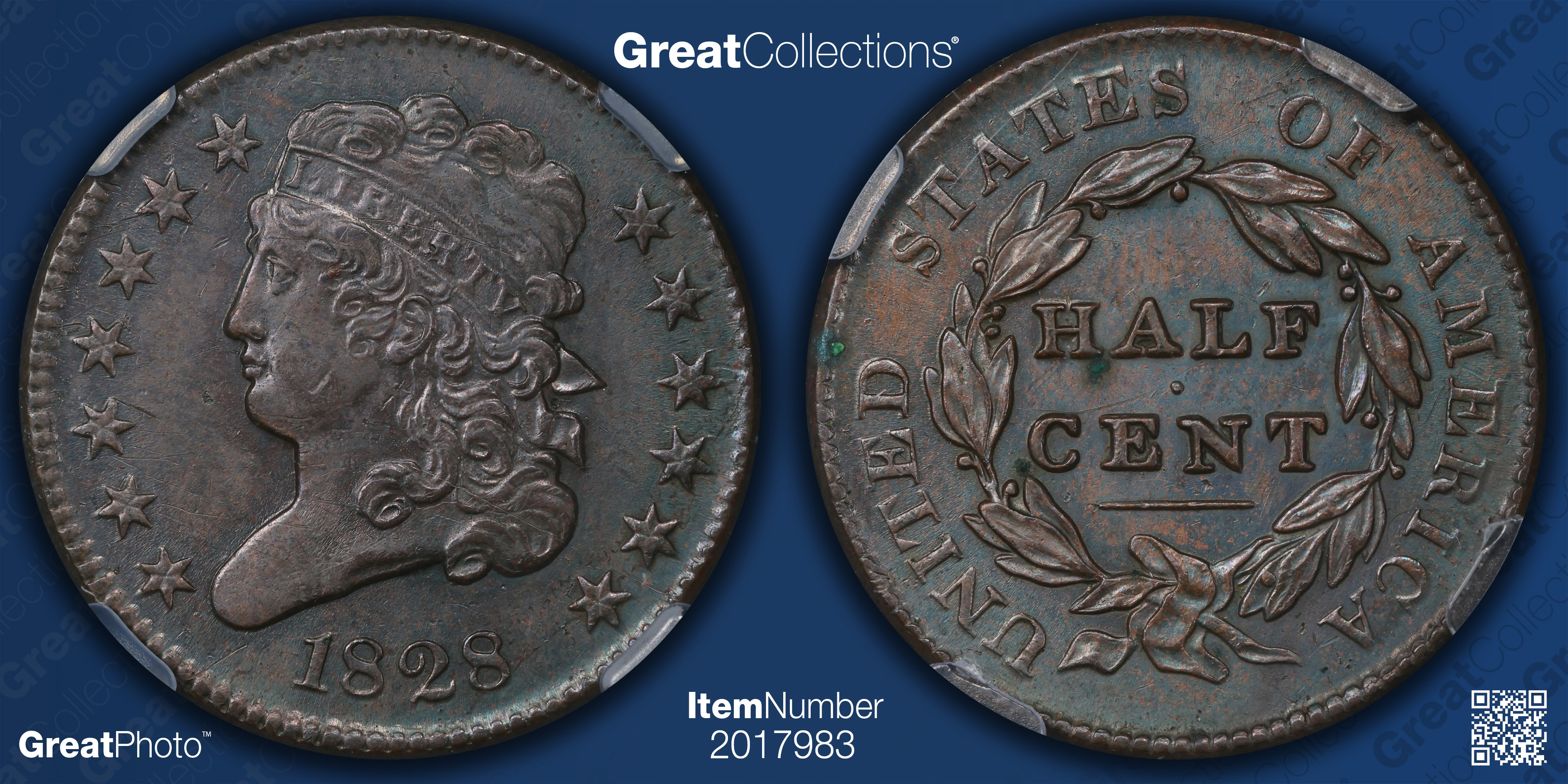1828 Classic Half Cent NGC AU-55 BN (EDC Red Core) (Item 2017983