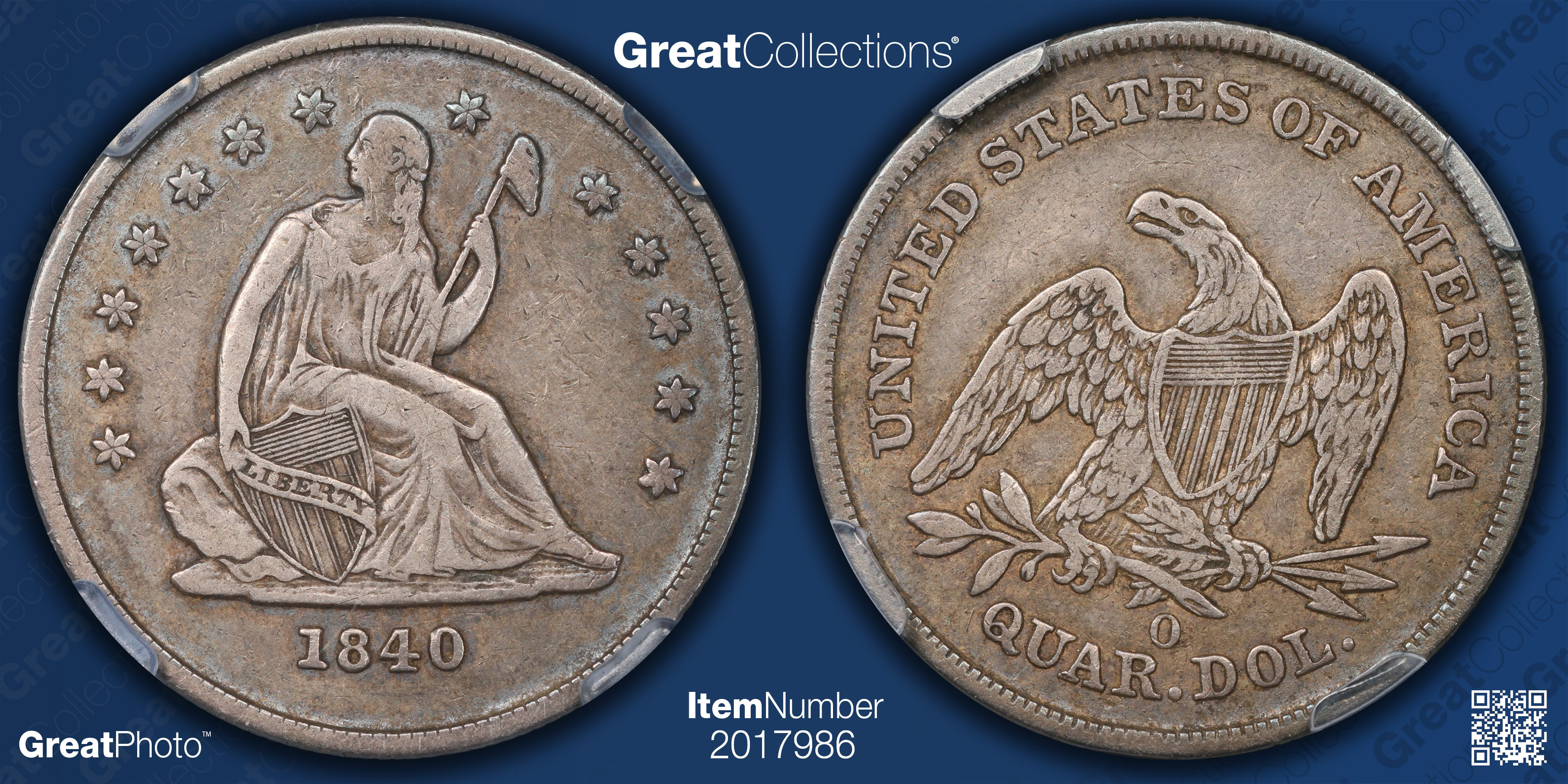 1840-O Seated Liberty Quarter No Drapery NGC VF-30 (EDC Red Core