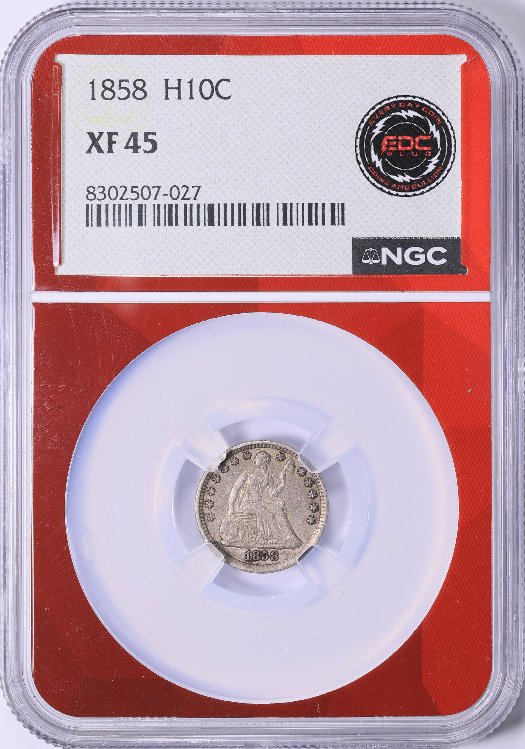 1858 Seated Liberty Half Dime NGC XF-45 (EDC Red Core) (Item