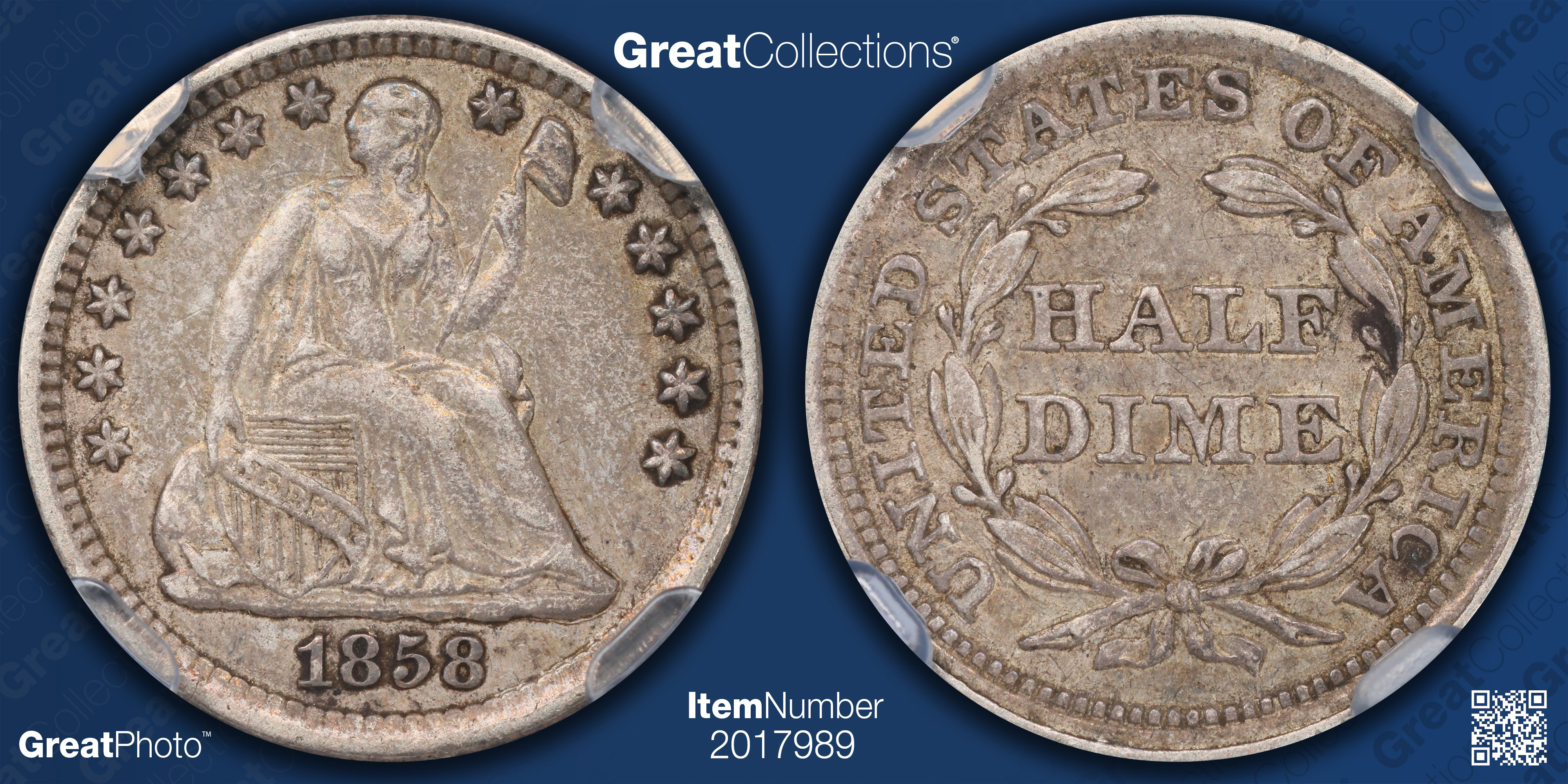 1858 Seated Liberty Half Dime NGC XF-45 (EDC Red Core) (Item