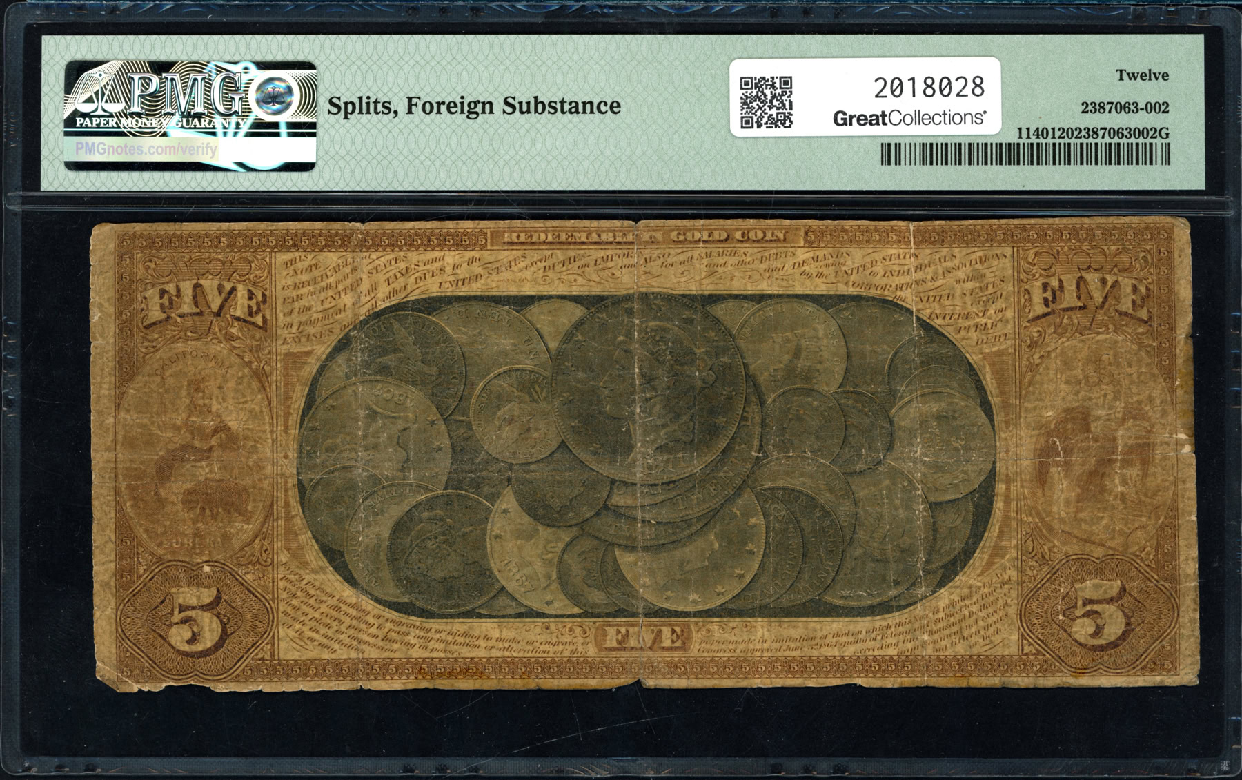 Fr. 1140 Stockton, California 1873 $5 Note First National Gold