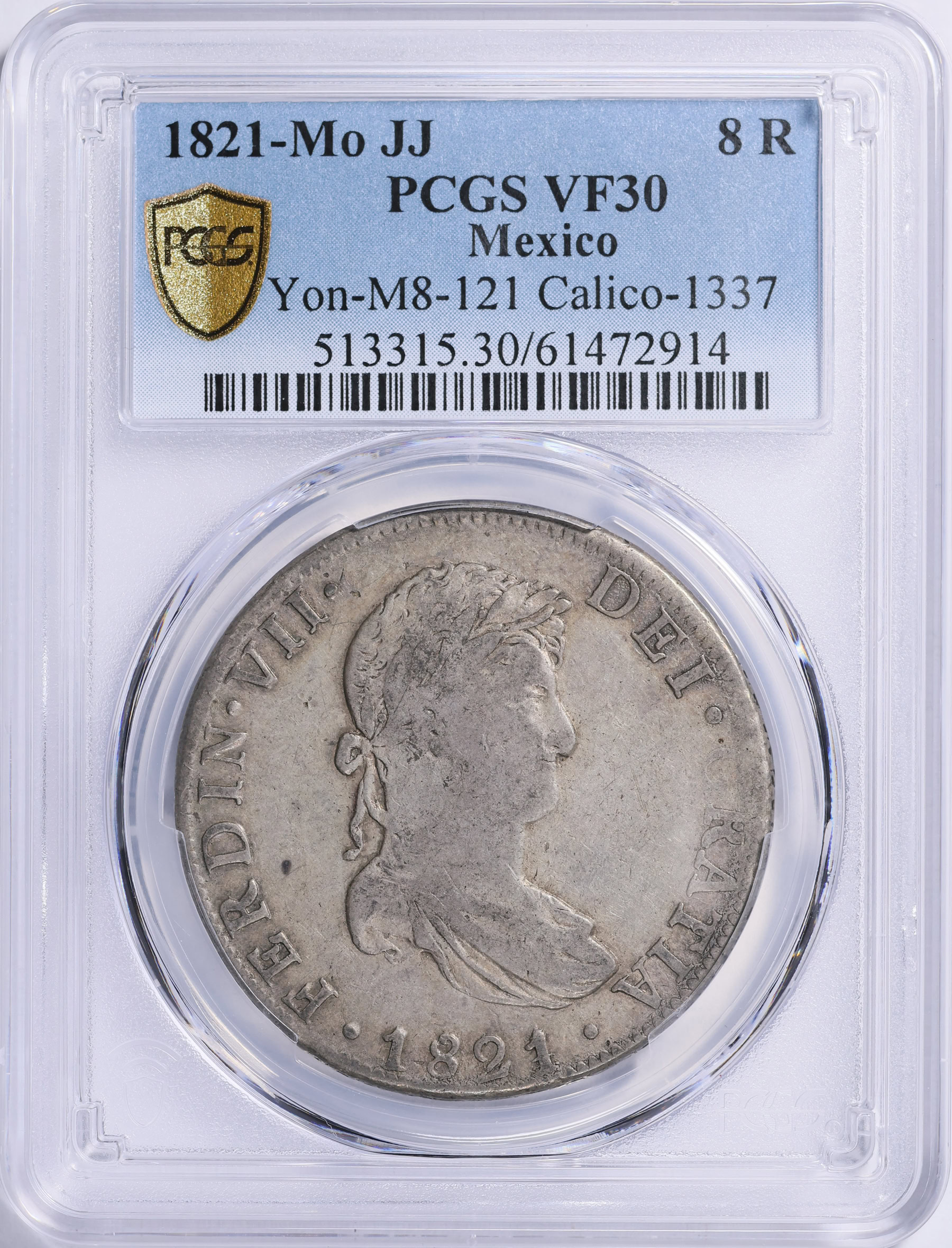 Mexico 1821-Mo JJ Silver 8 Reales KM-111 PCGS VF-30 (Item 2018176