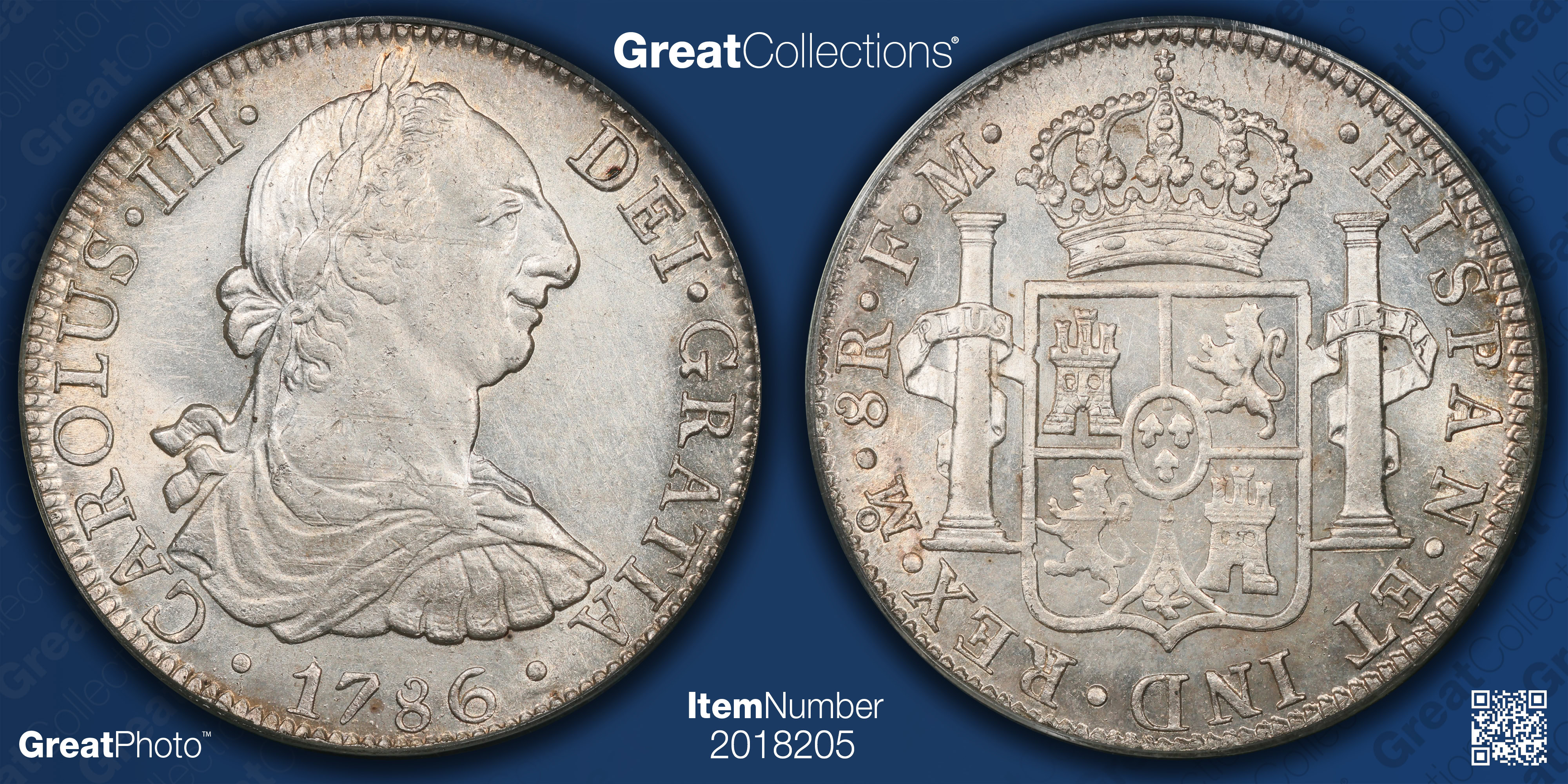 Mexico 1786-Mo FM Silver 8 Reales KM-106.2a PCGS AU-58 OGH (Item