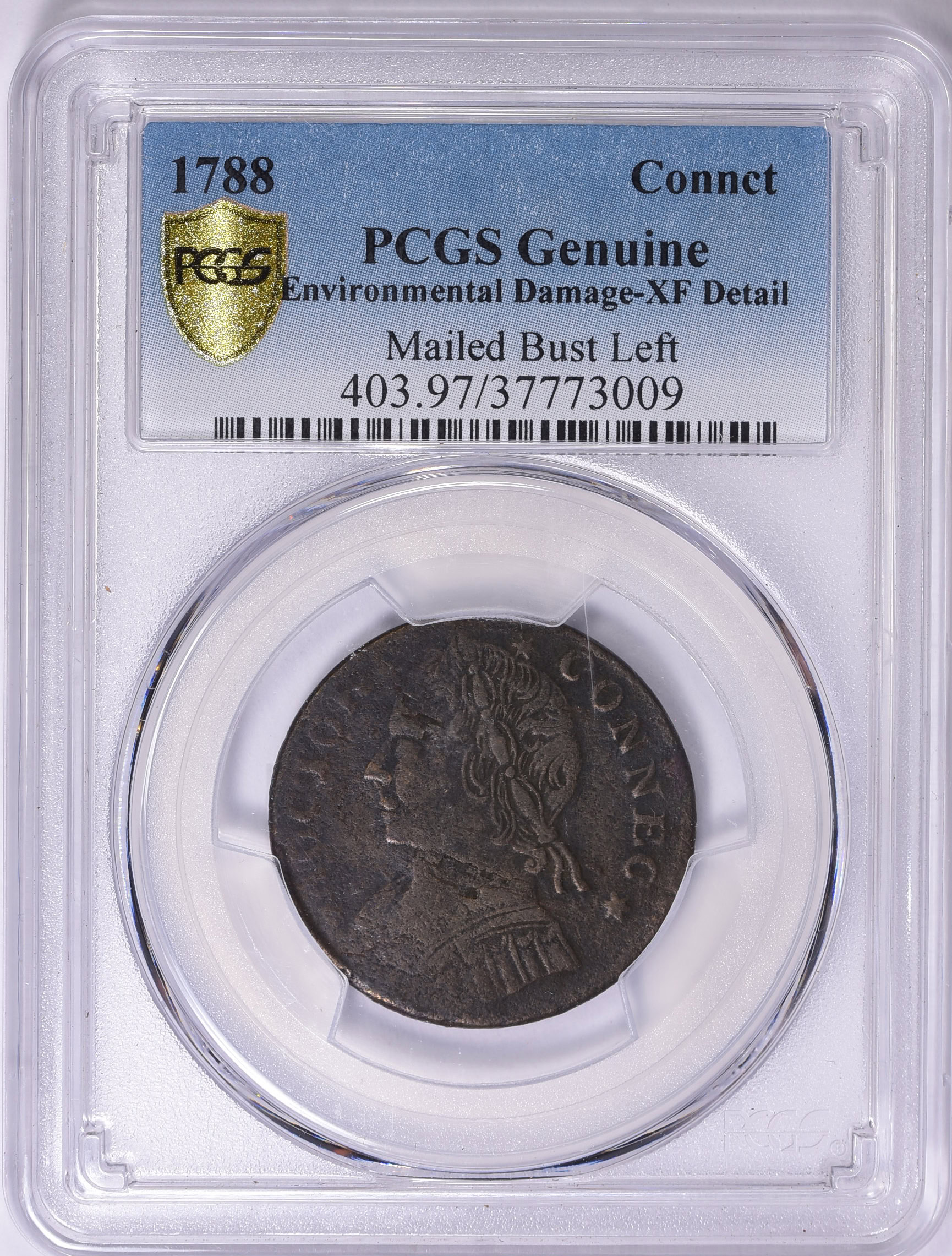 familiar レア 1788 Connecticut Copper Mailed Bust Left PCGS Genuine XF Details