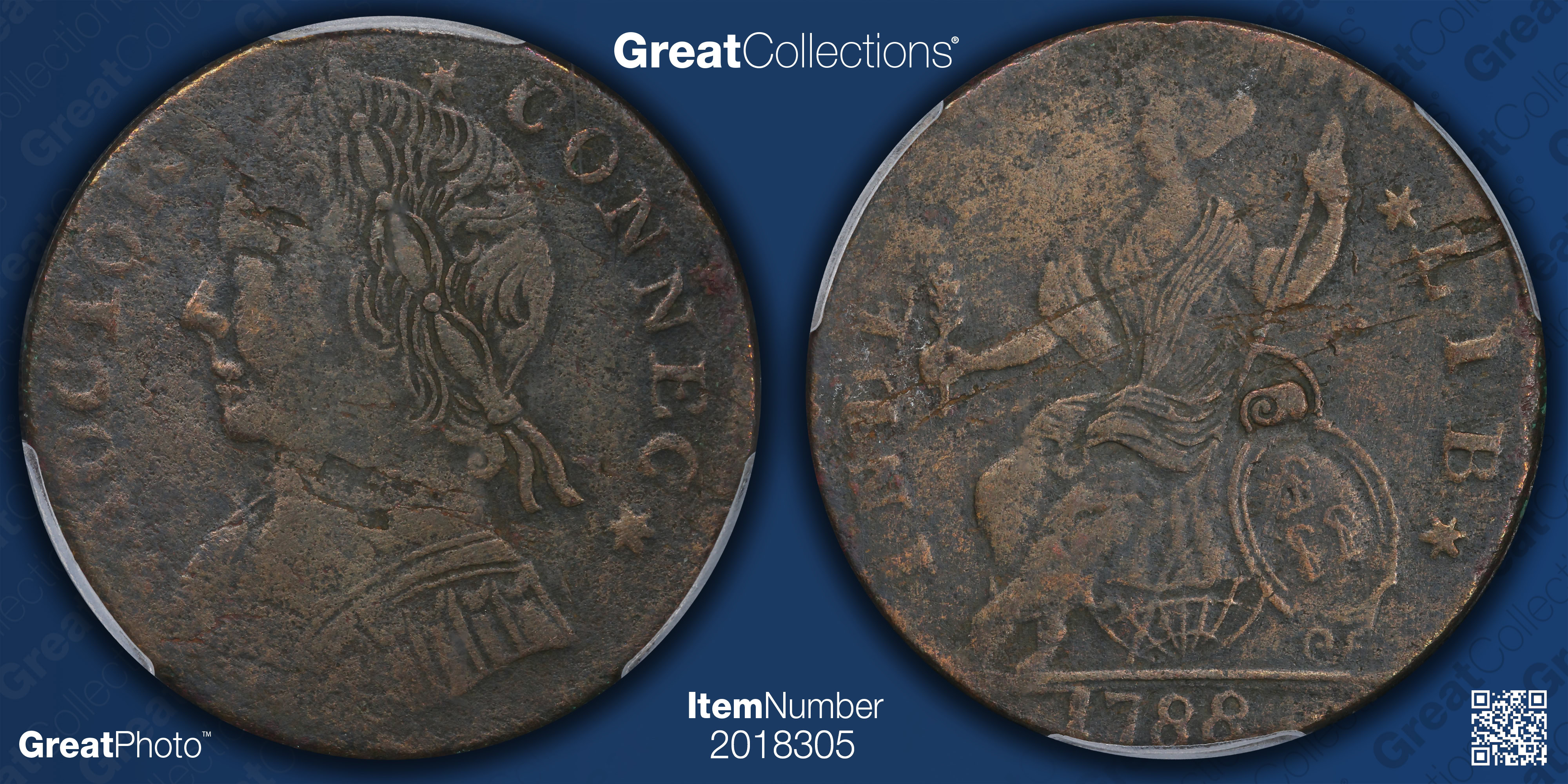 familiar レア 1788 Connecticut Copper Mailed Bust Left PCGS Genuine XF Details